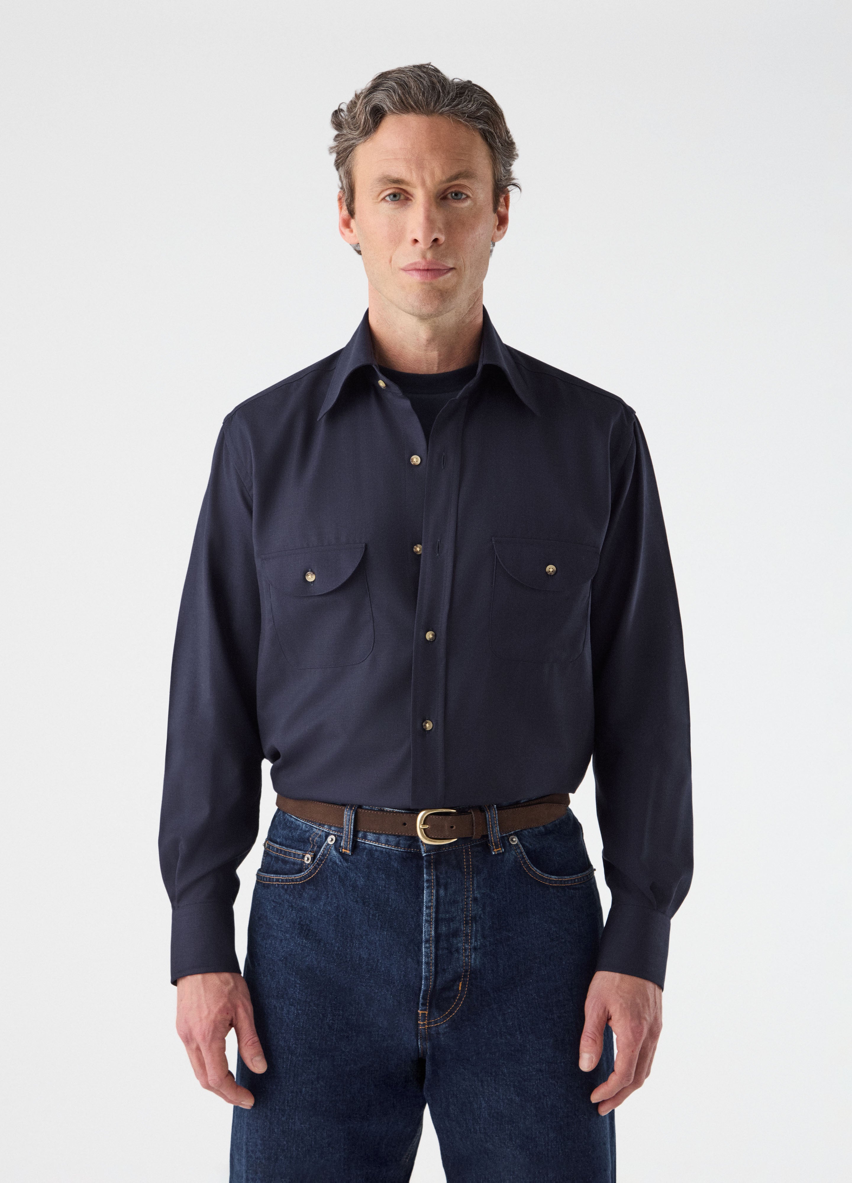 Francois Wool Shirt - Navy Berg & Berg