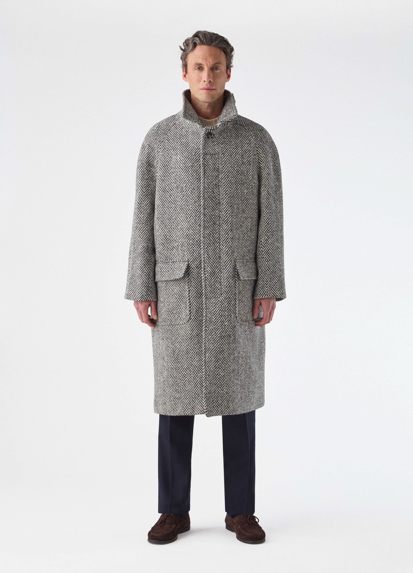 Nelson Tweed Raglan Coat - Charcoal/Cream