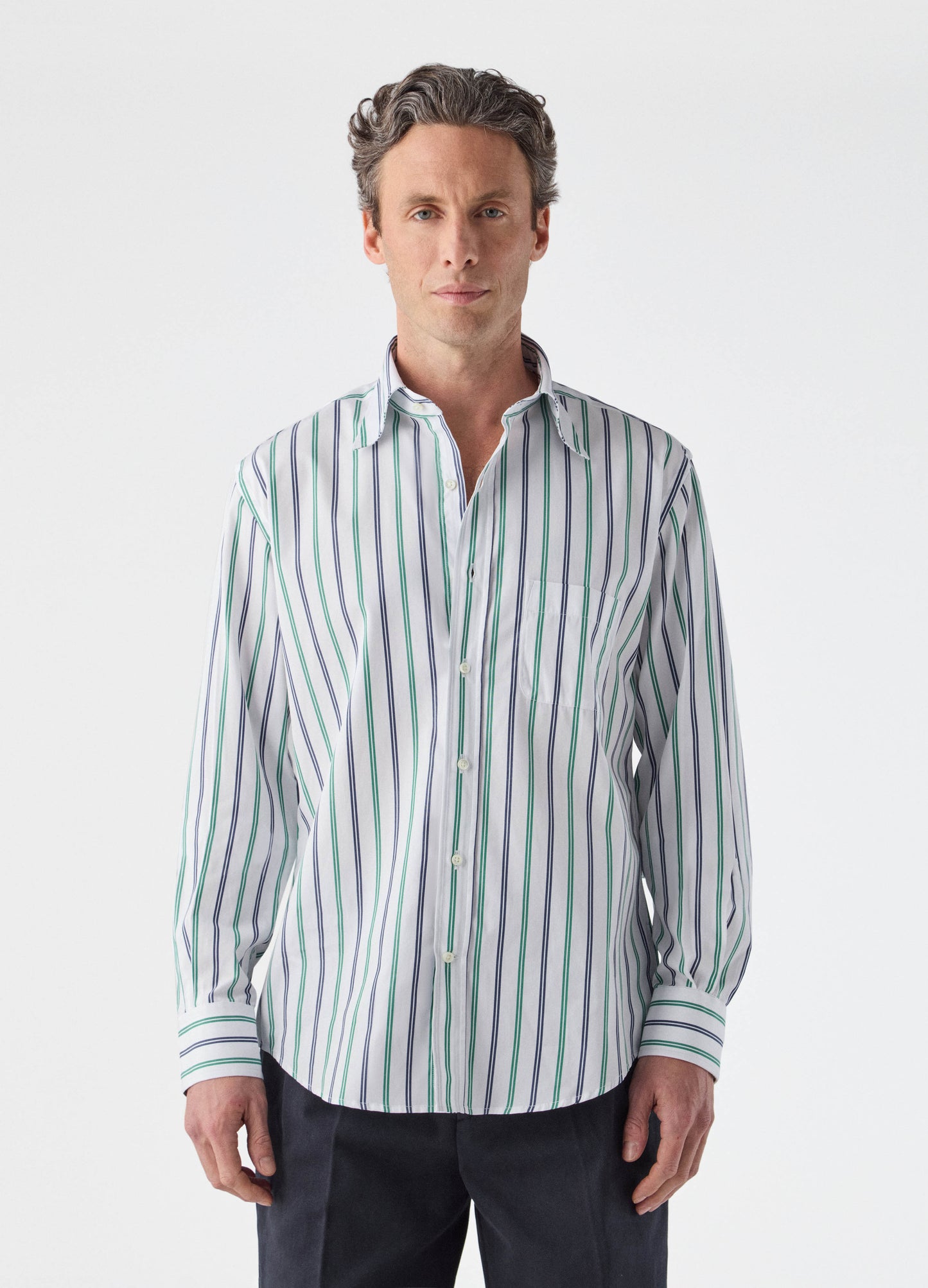Fabian Poplin Turndown Collar Shirt - Blue/Green/White Berg & Berg