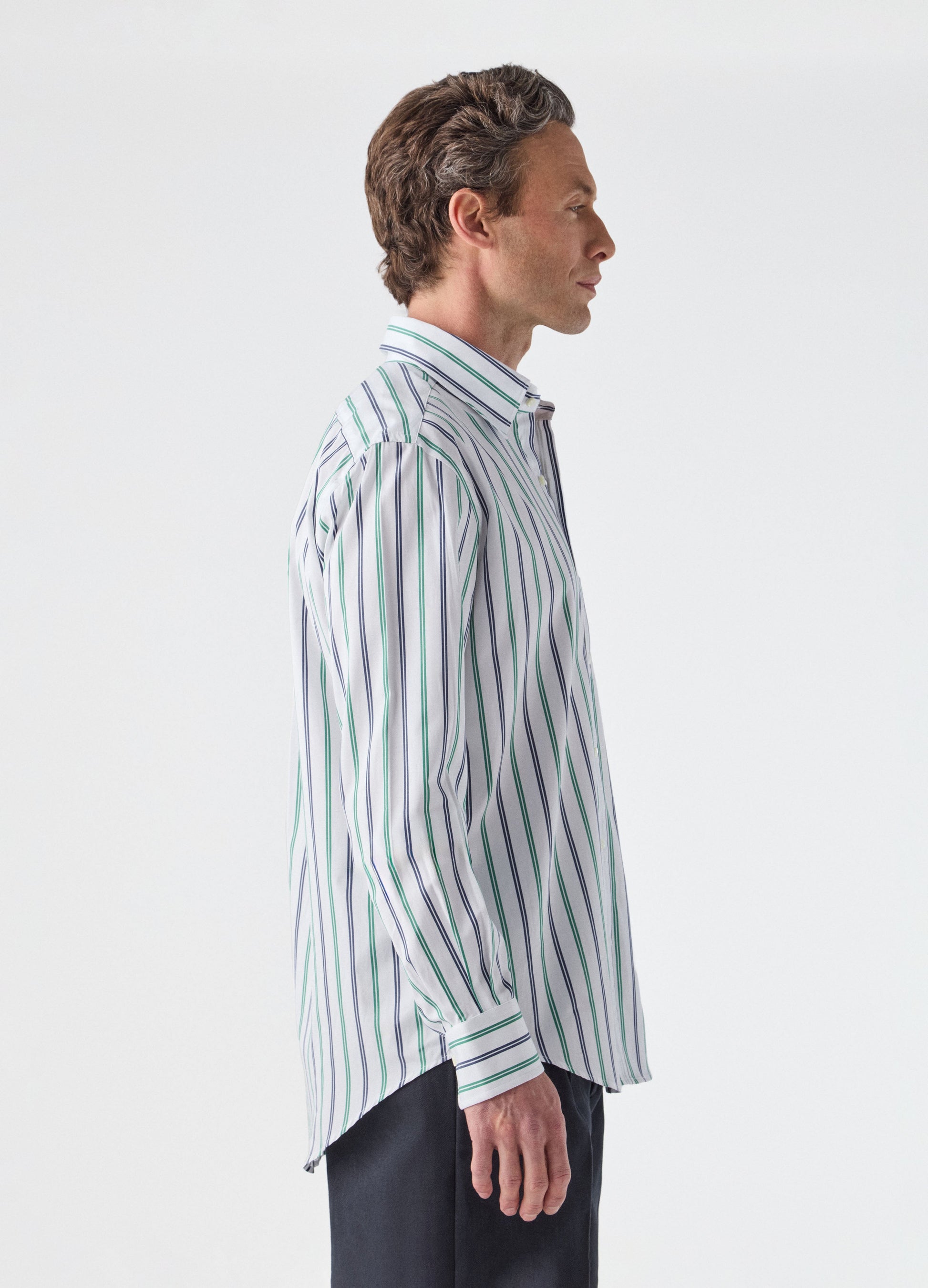 Fabian Poplin Turndown Collar Shirt - Blue/Green/White Berg & Berg