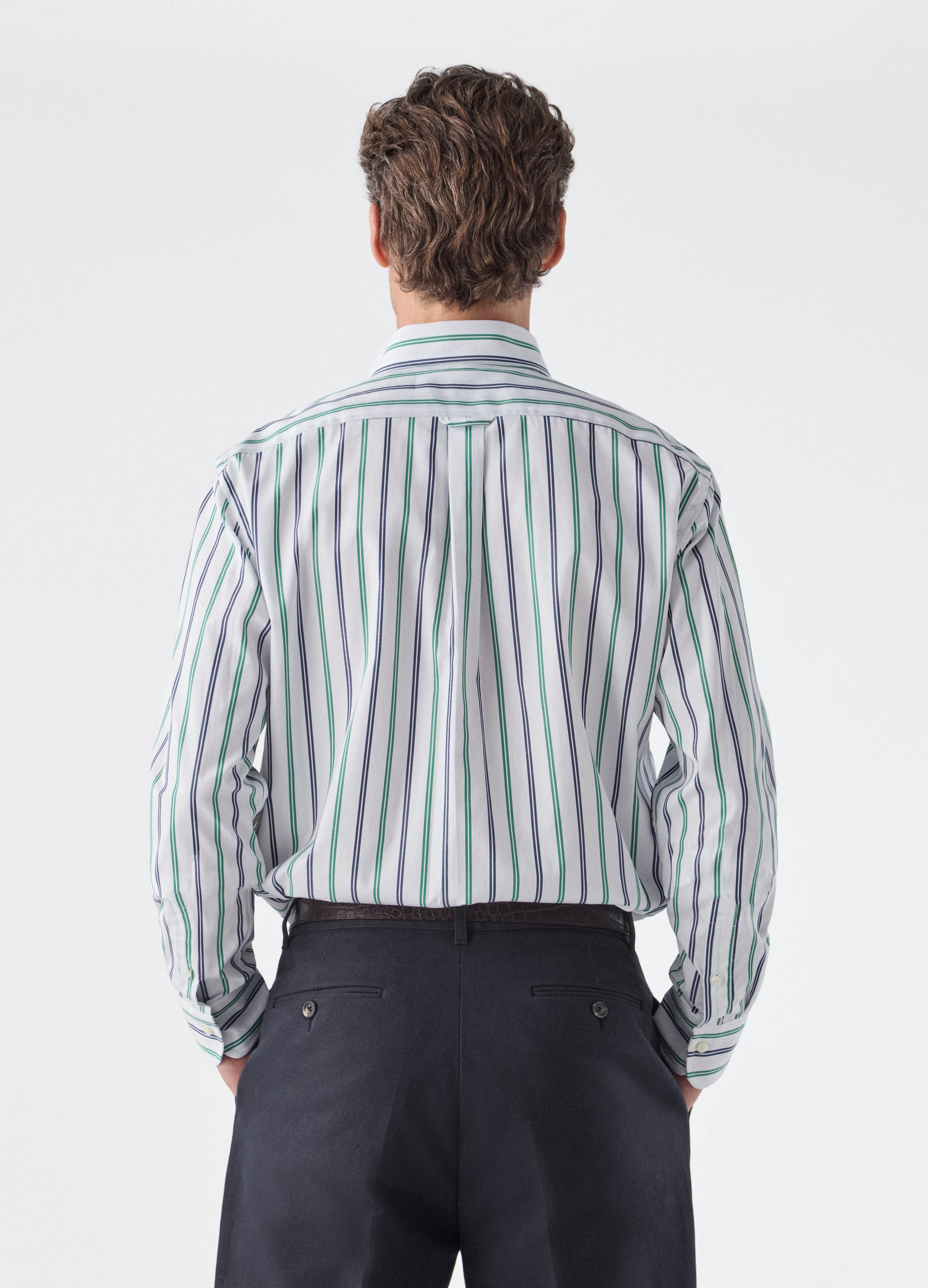 Fabian Poplin Turndown Collar Shirt - Blue/Green/White Berg & Berg