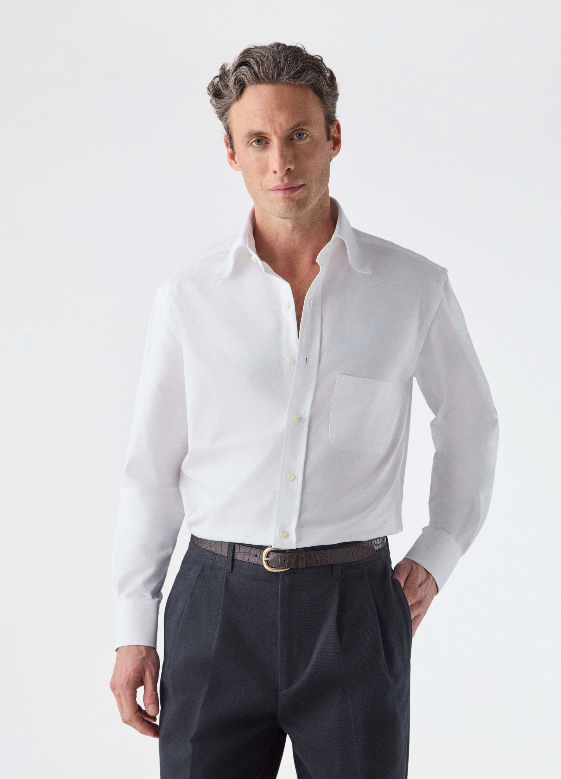 Fabian Oxford Turndown Collar Shirt - White Berg & Berg