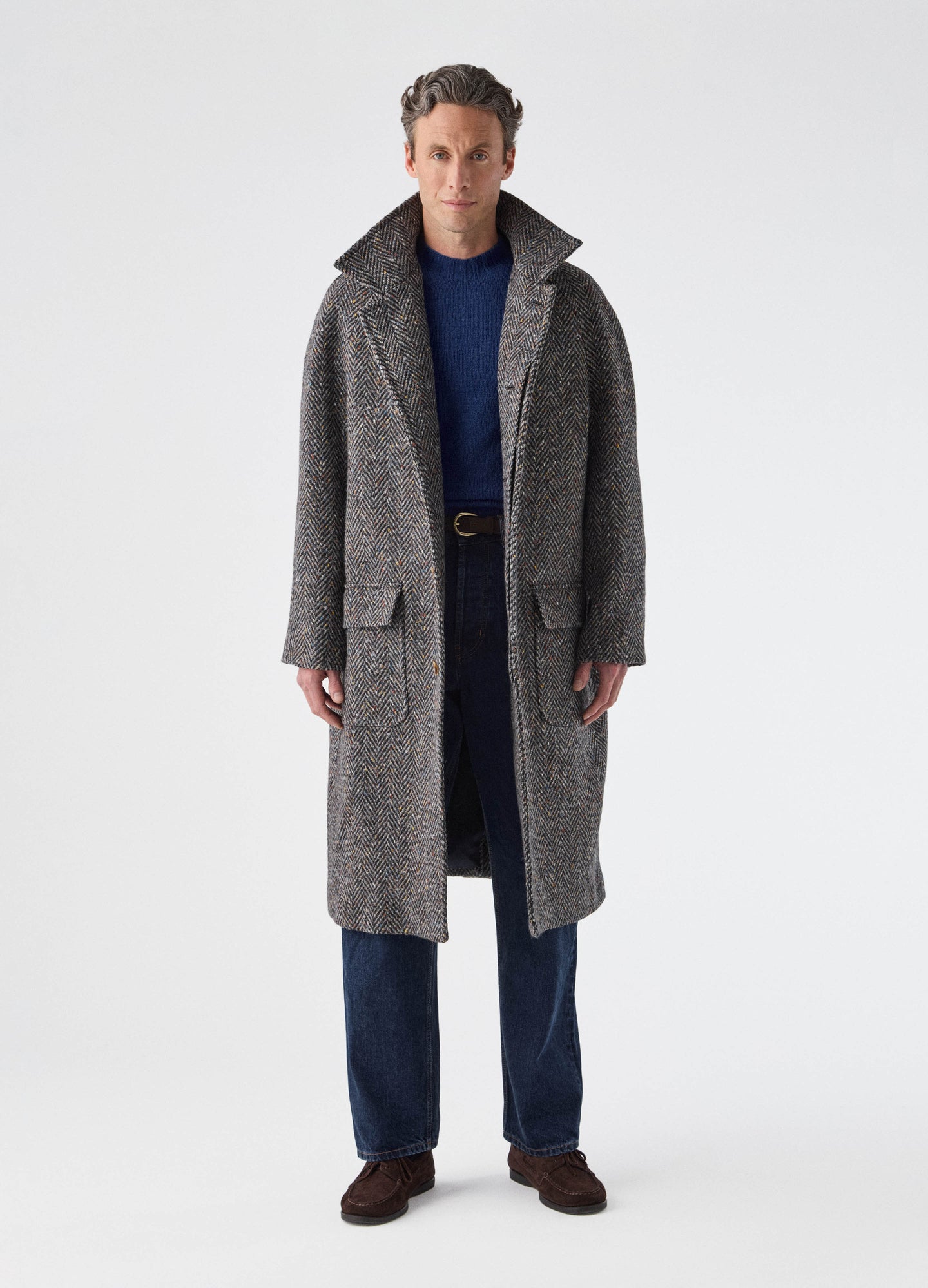 Nelson Tweed Raglan Coat - Dark Grey/Multicolour