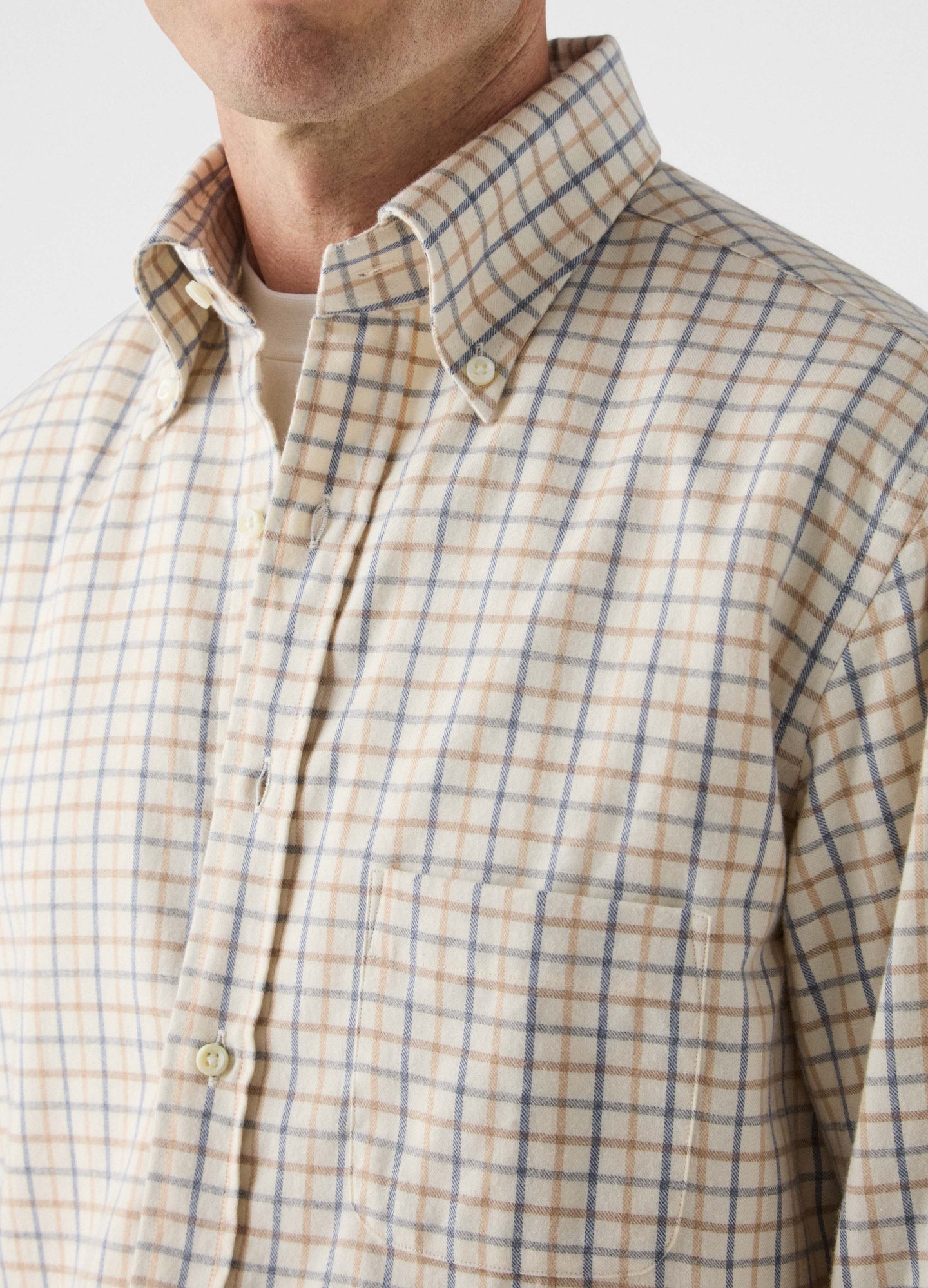 Ferdinand Cotton/Cashmere Button Down Shirt - Cream/Brown/Blue