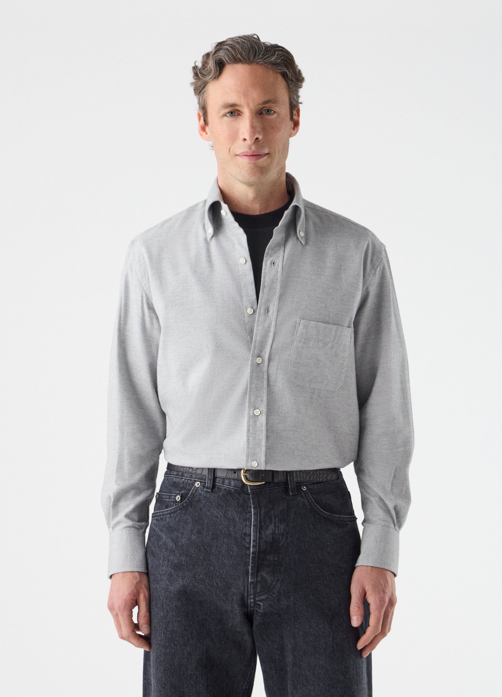 Ferdinand Cotton/Cashmere Button Down Shirt - Light Grey Berg & Berg