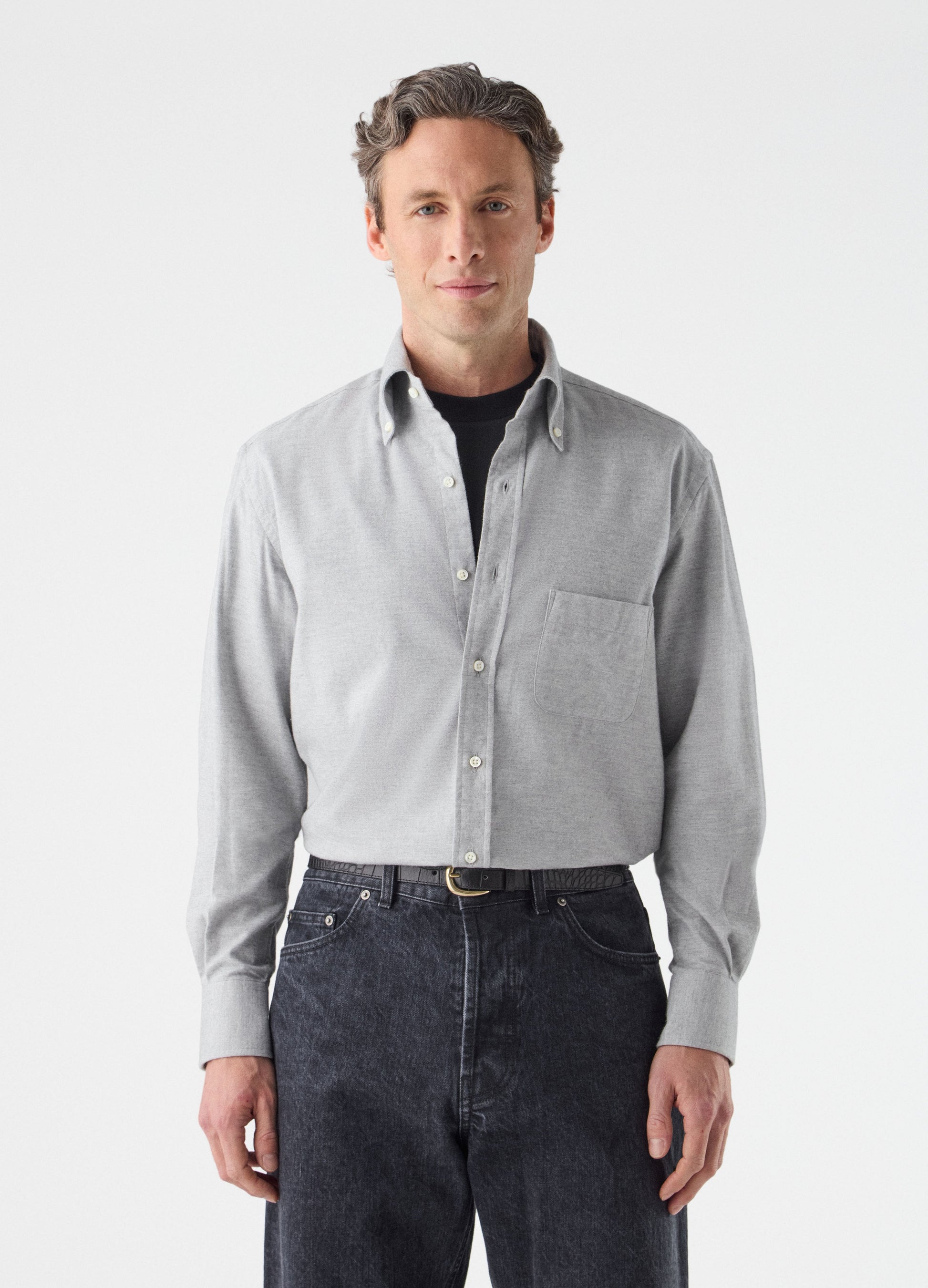Ferdinand Cotton/Cashmere Button Down Shirt - Light Grey Berg & Berg