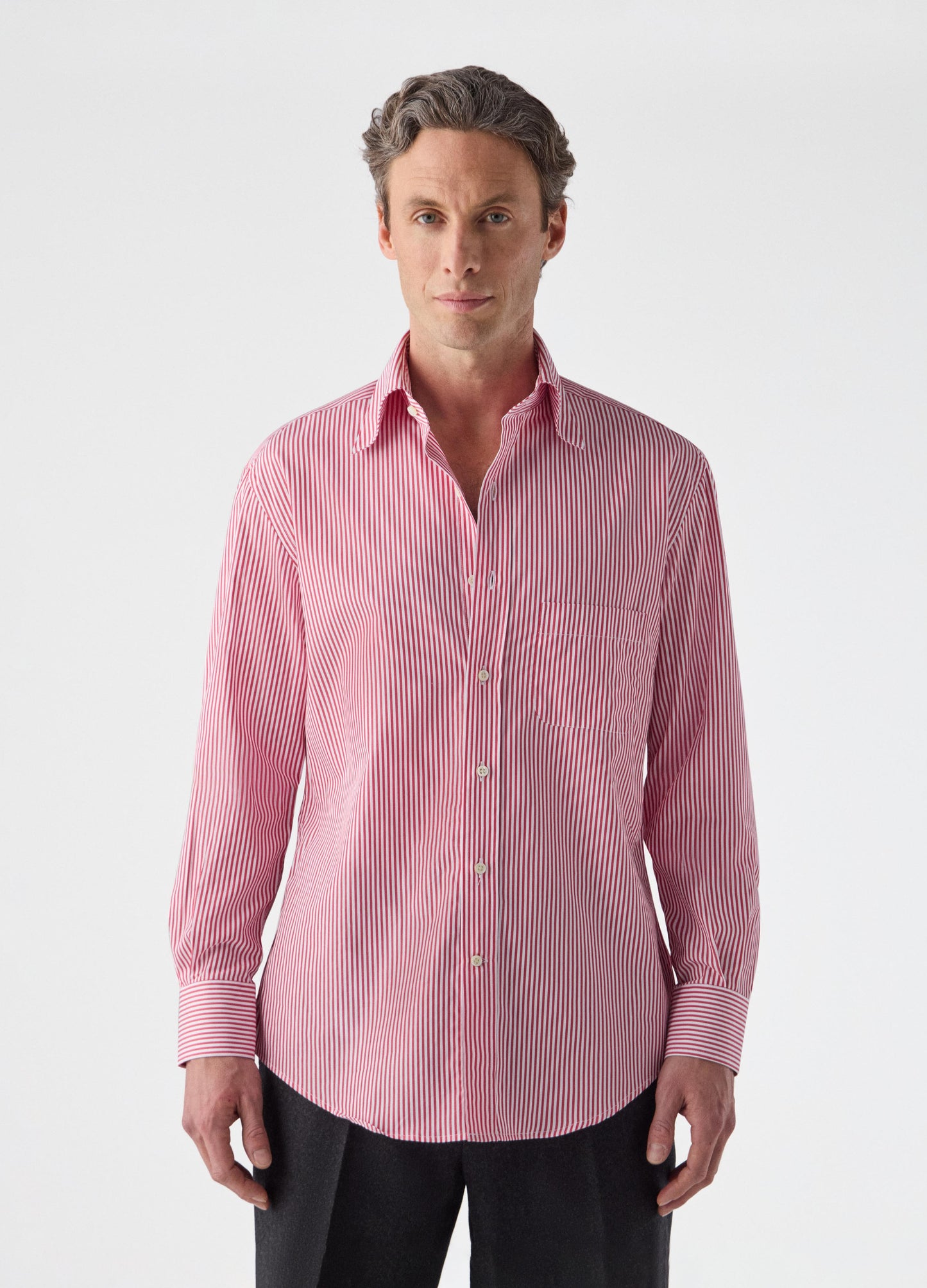 Fabian Poplin Turndown Collar Shirt - White/Red Berg & Berg
