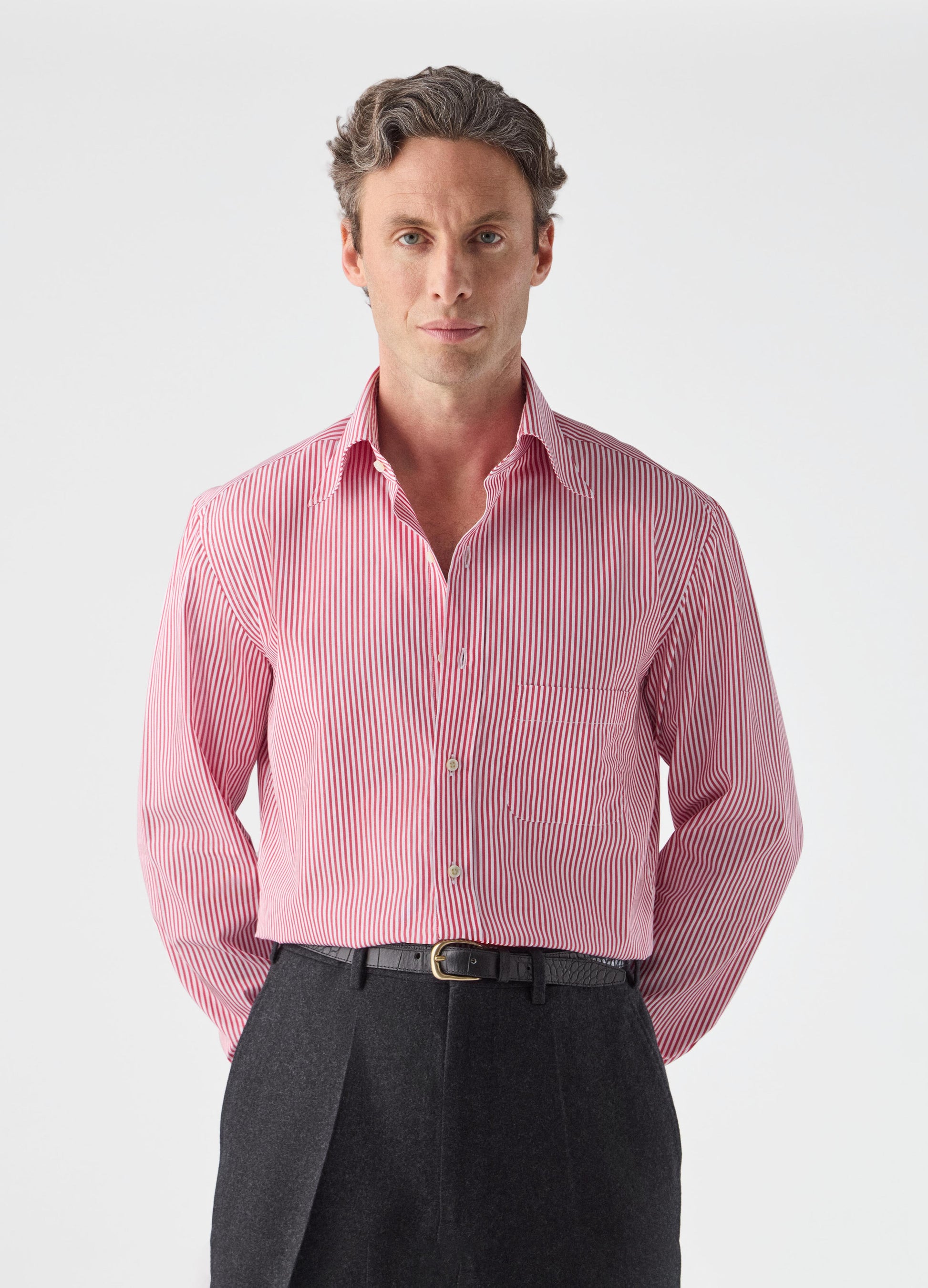 Fabian Poplin Turndown Collar Shirt - White/Red Berg & Berg