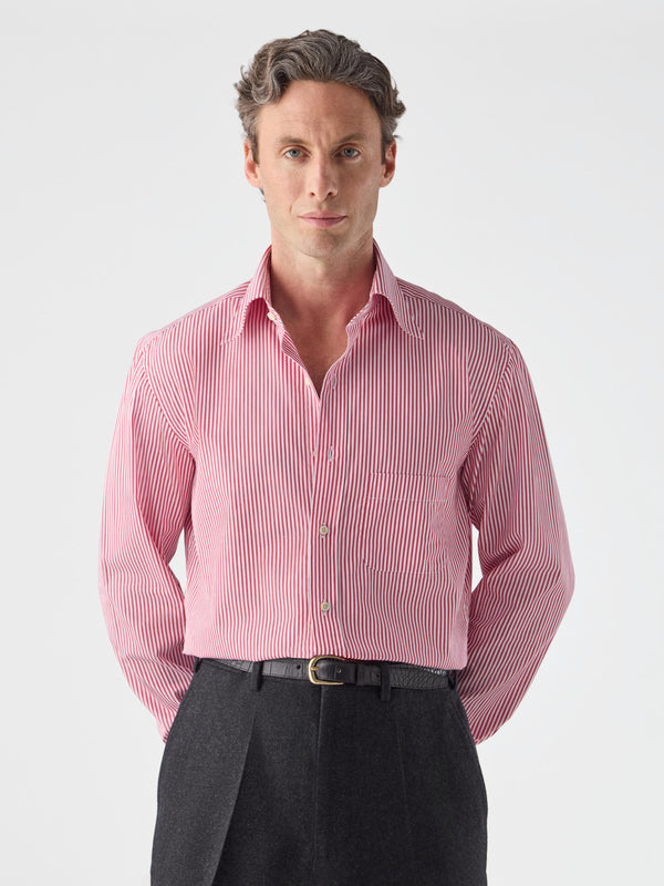 Fabian Poplin Turndown Collar Shirt - White/Red