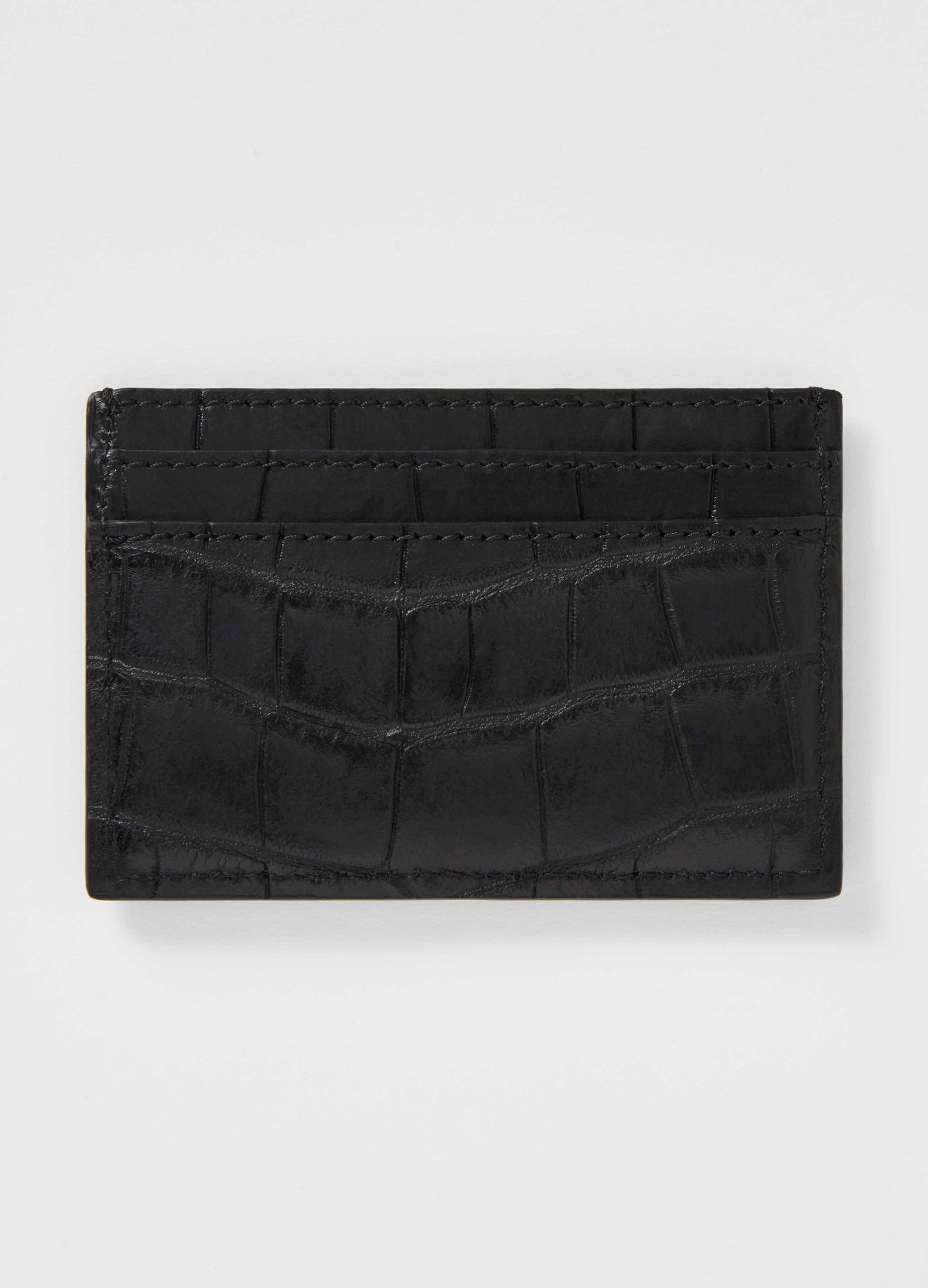 Croco Calf Credit Card Case - Black