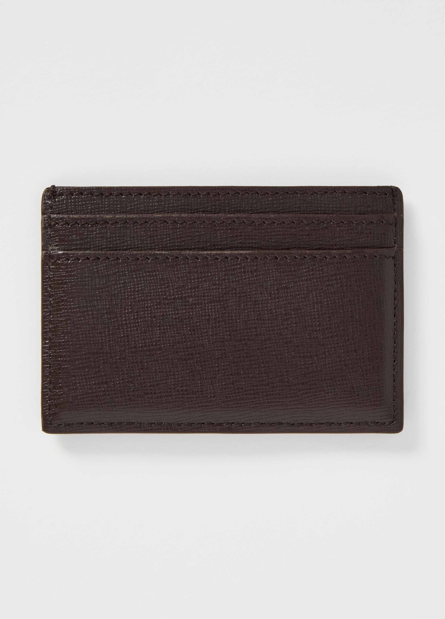 Saffiano Leather Credit Card Case - Dark Brown