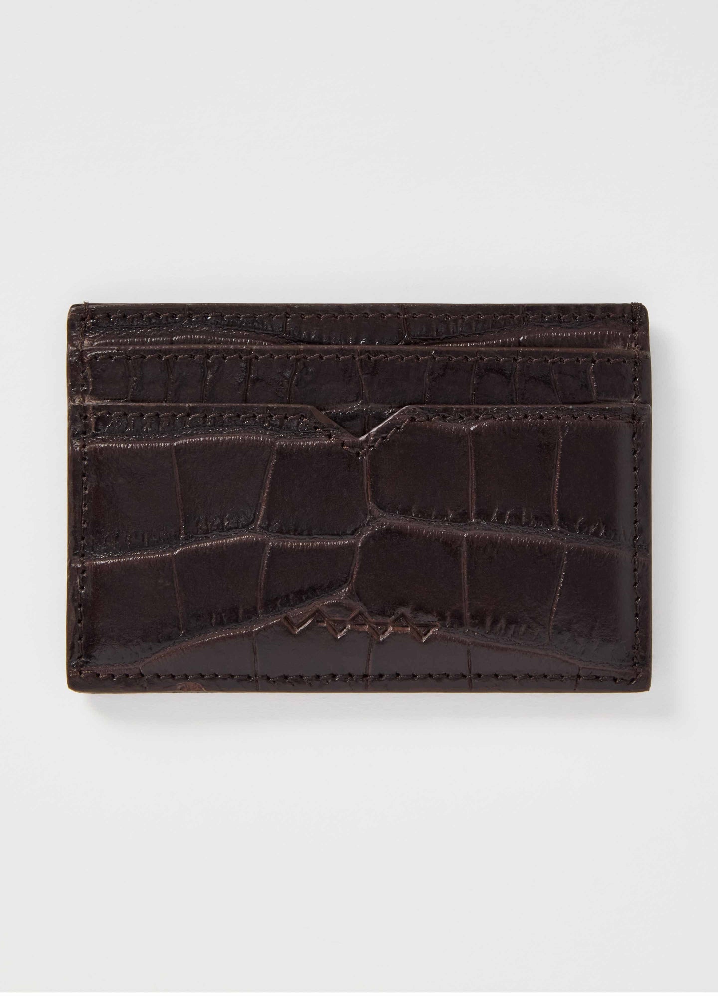 Croco Calf Credit Card Case - Dark Brown