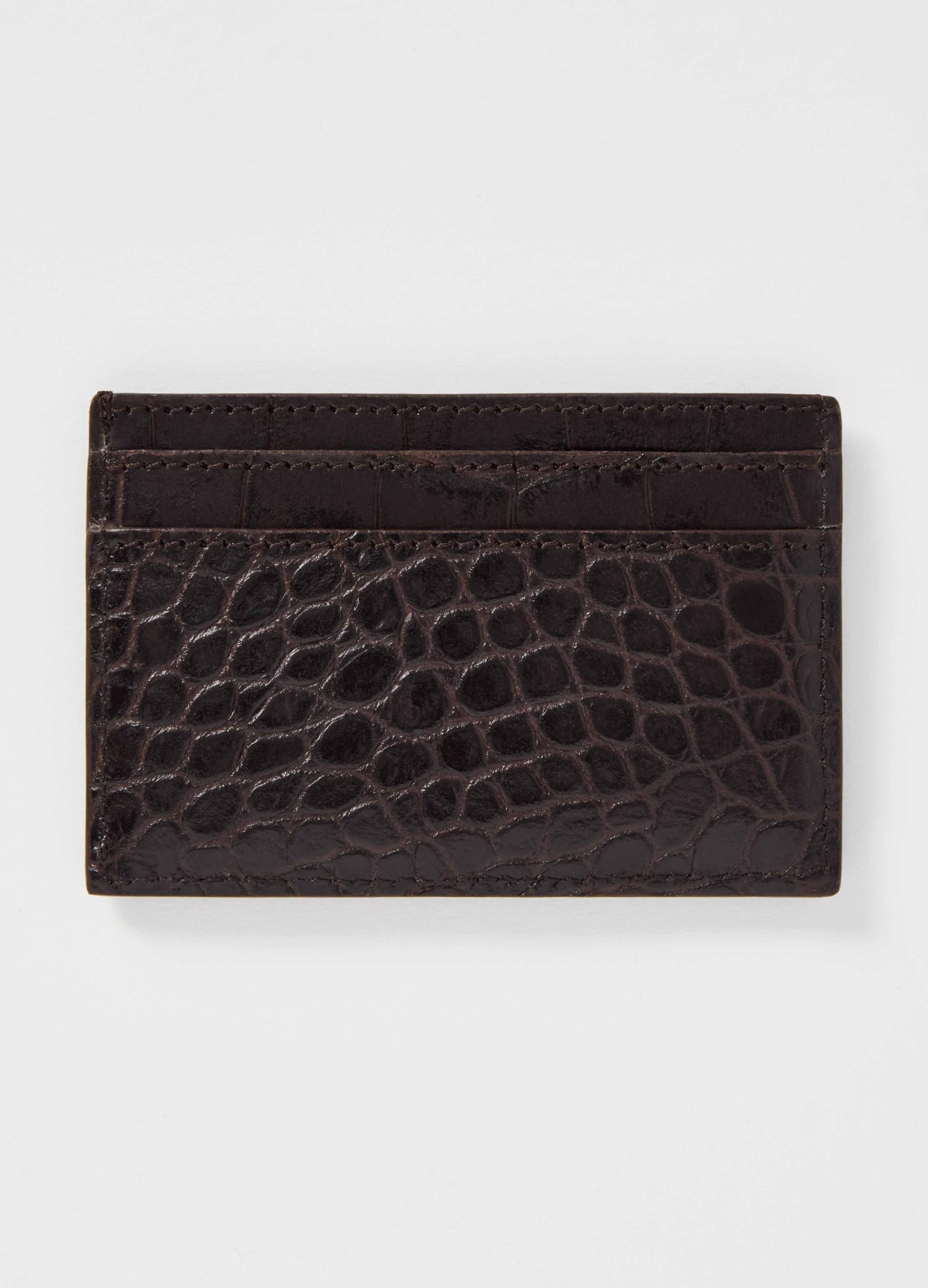 Croco Calf Credit Card Case - Dark Brown