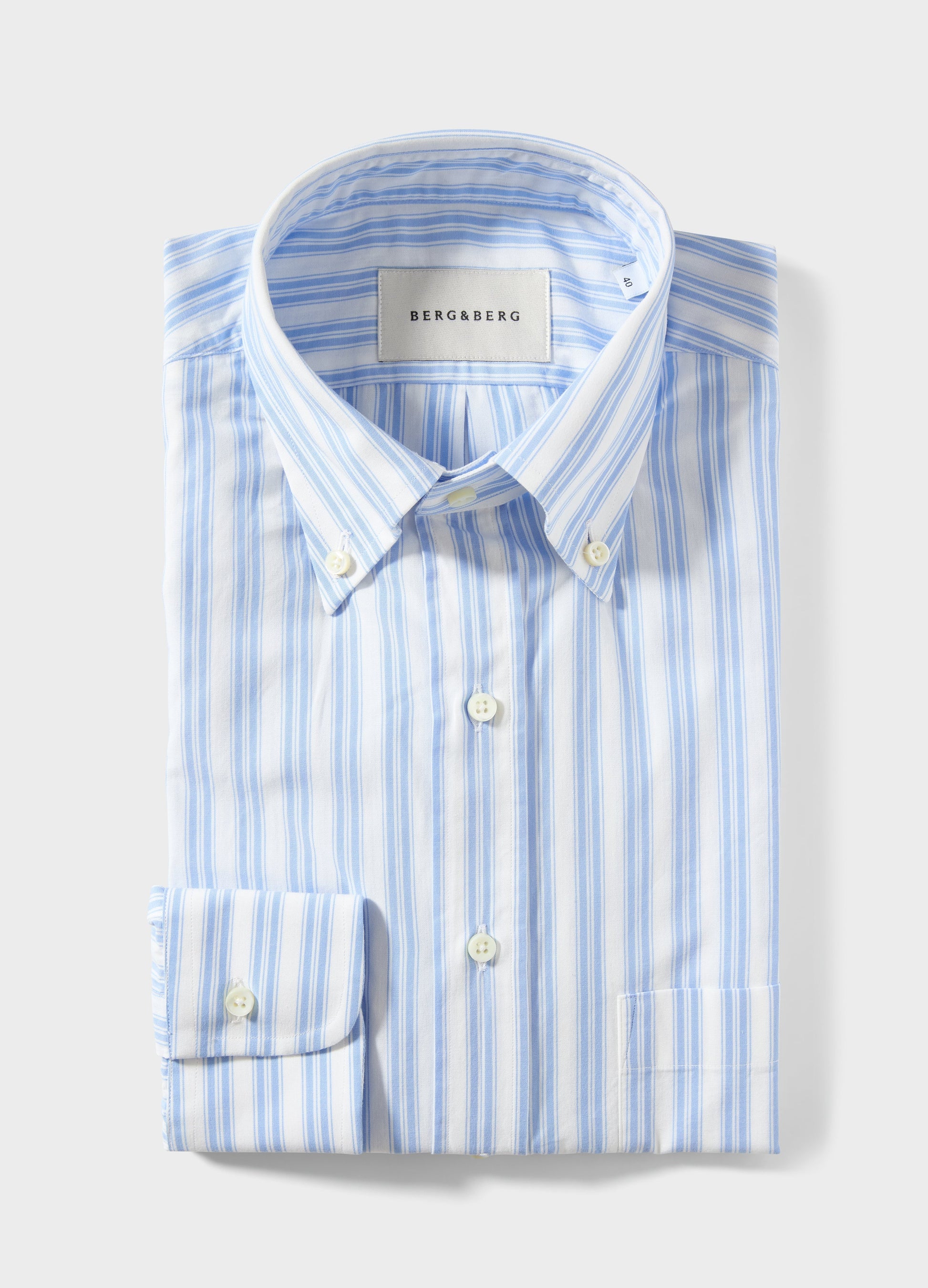 Ferdinand Poplin Button Down Shirt - White/Light Blue | Berg & Berg