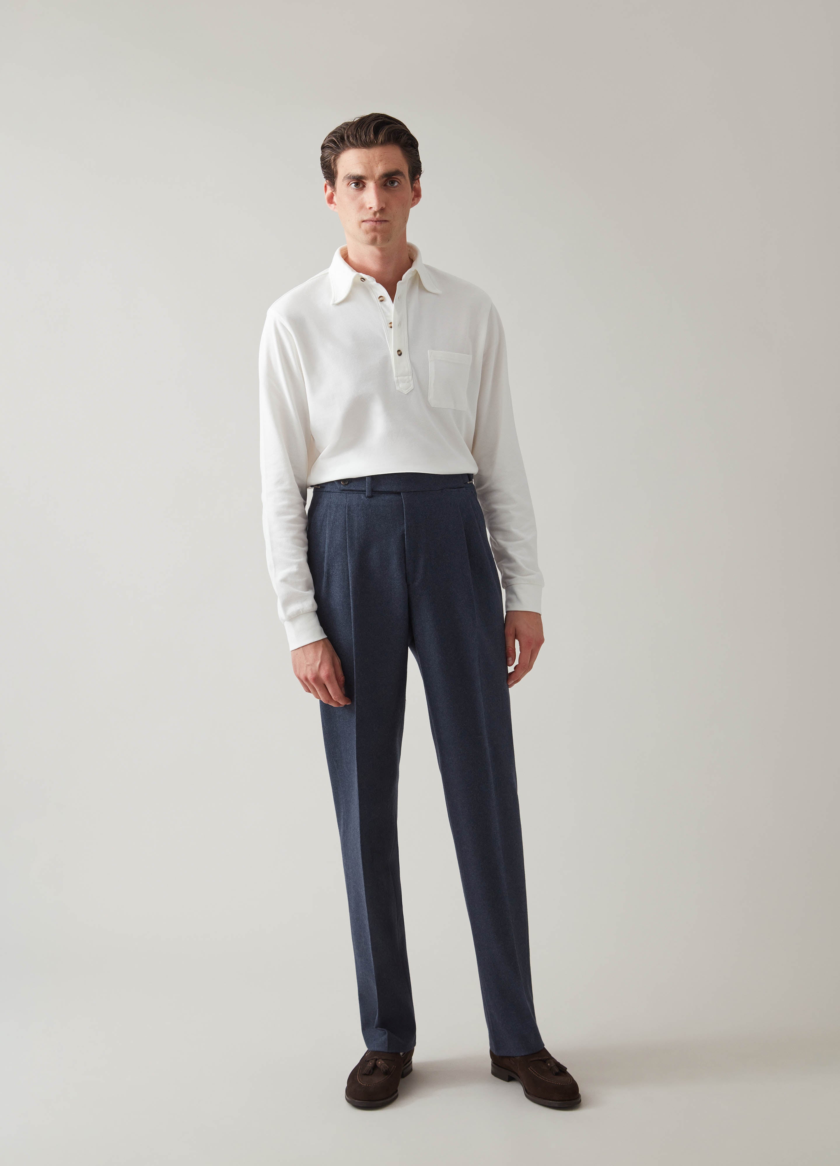 Teddy Long Sleeve Polo Shirt - White Berg & Berg