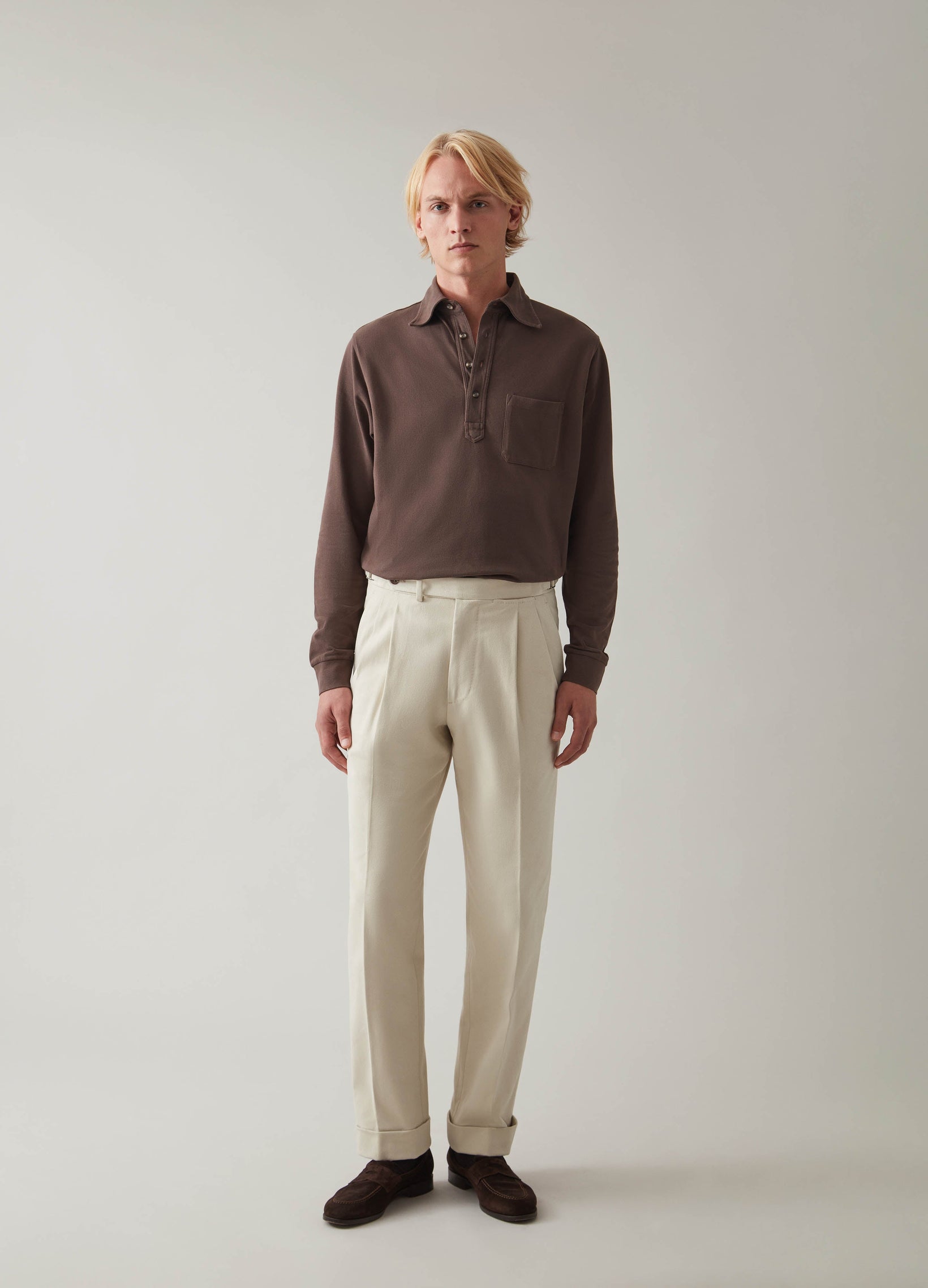 Teddy Long Sleeve Polo Shirt - Chocolate Berg & Berg