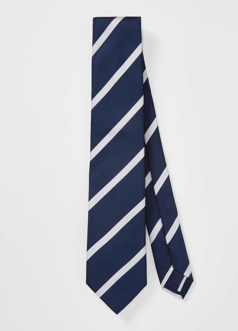 Striped Silk Tie - Navy/White Berg & Berg