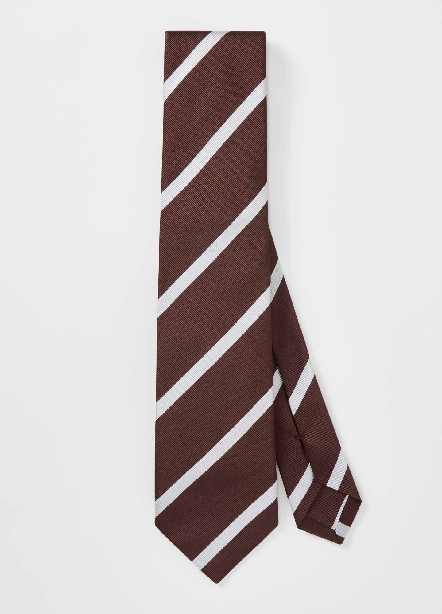 Striped Silk Tie - Dark Brown/White Berg & Berg