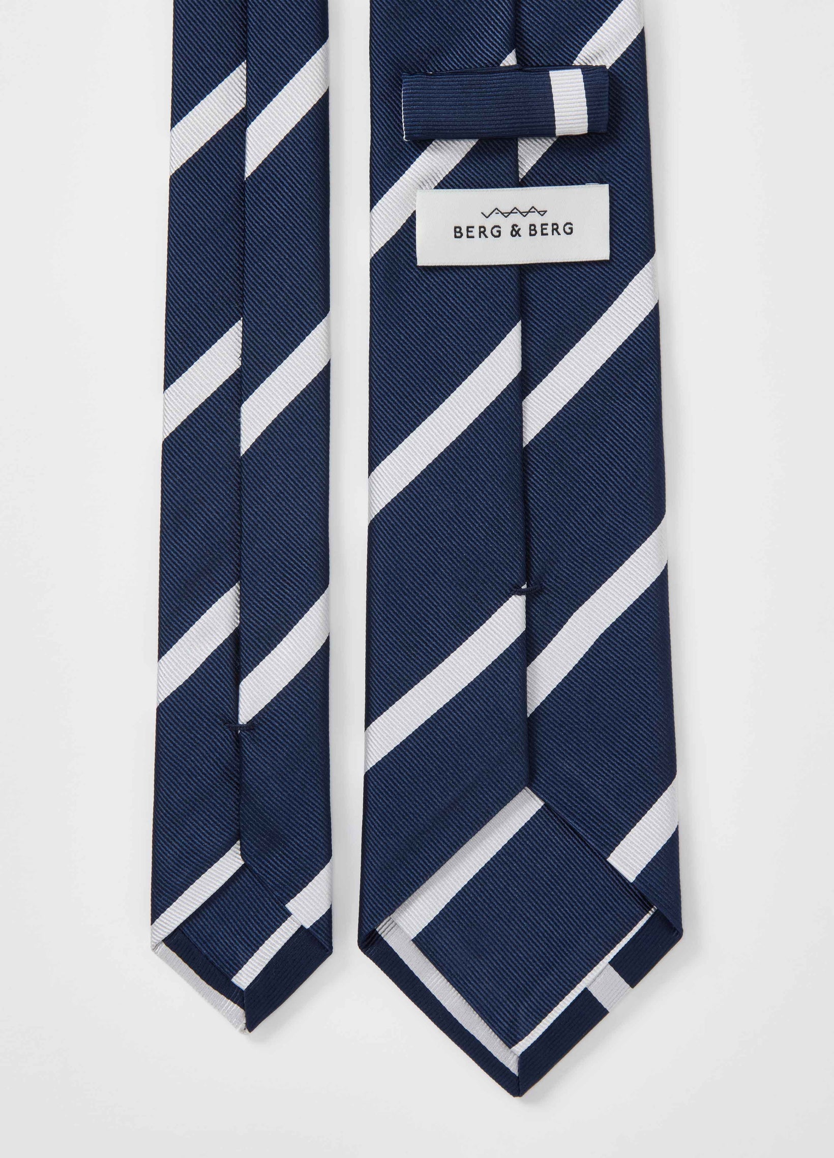 Striped Silk Tie - Navy/White Berg & Berg