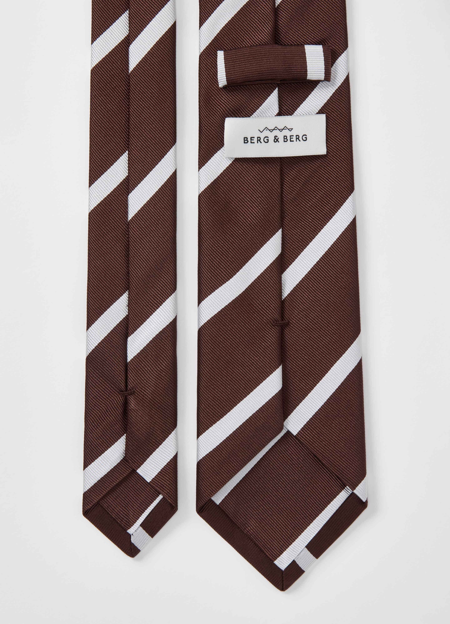 Striped Silk Tie - Dark Brown/White Berg & Berg