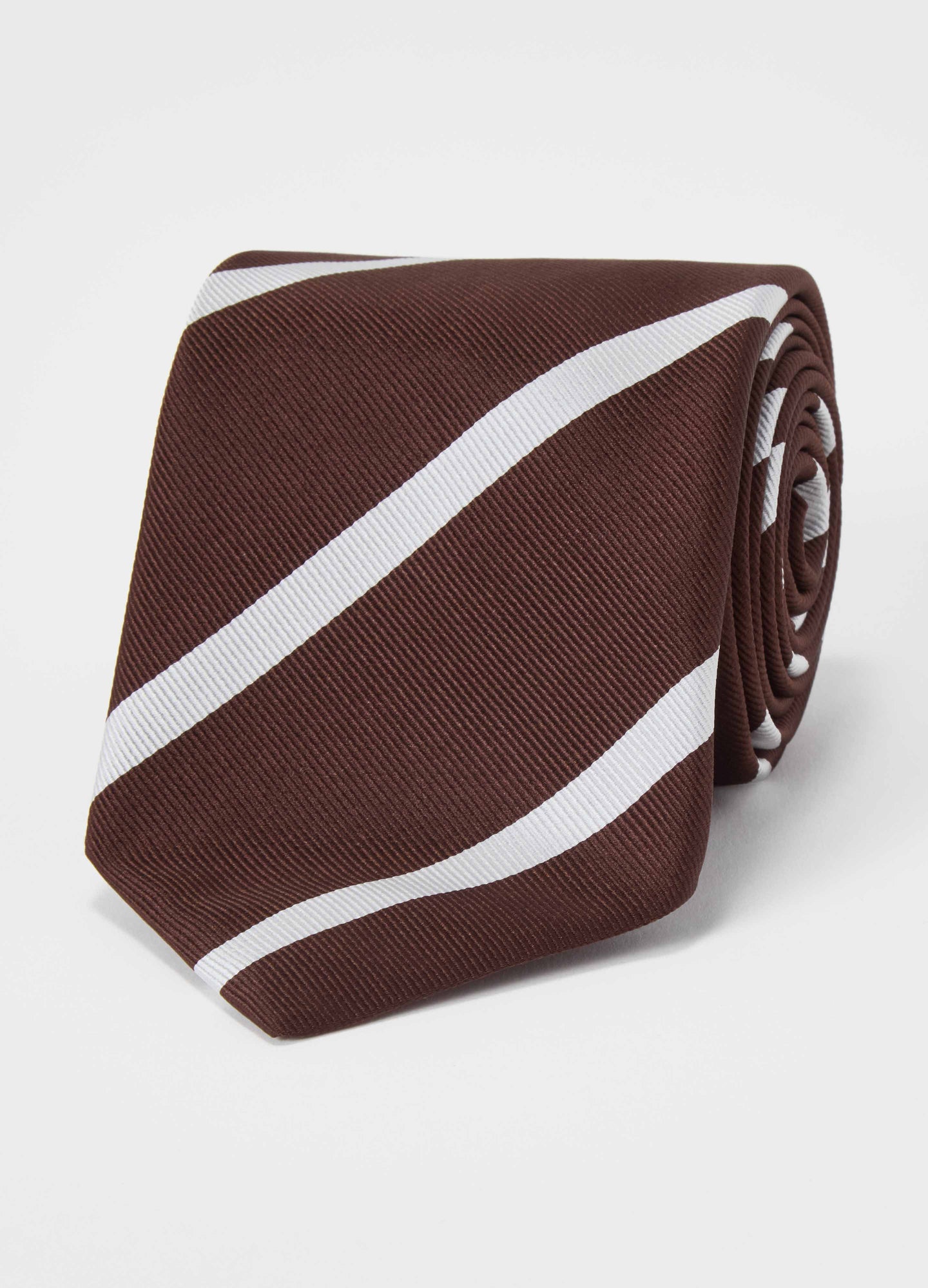 Striped Silk Tie - Dark Brown/White Berg & Berg