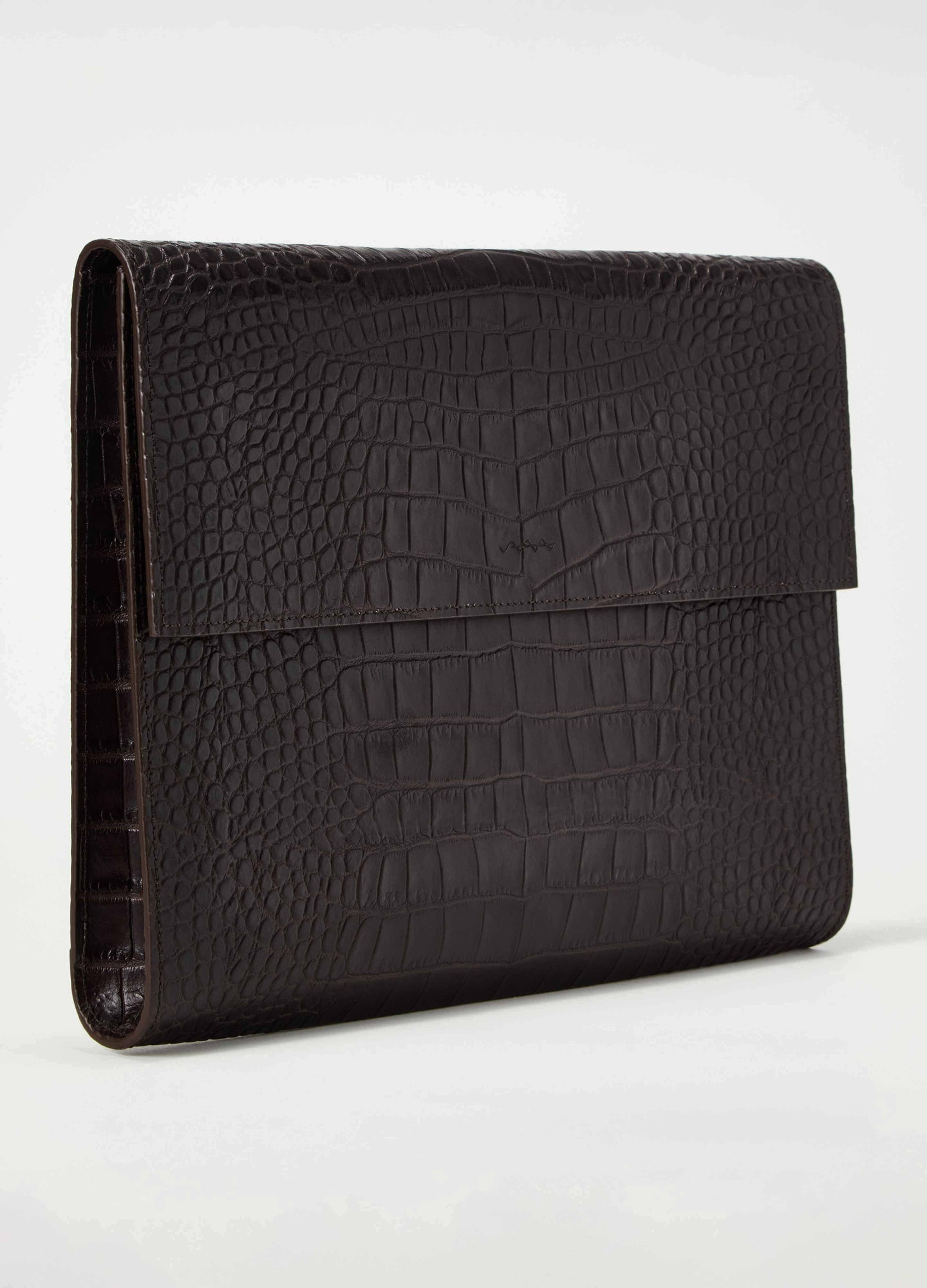 Croco Calf Laptop Portfolio - Dark Brown