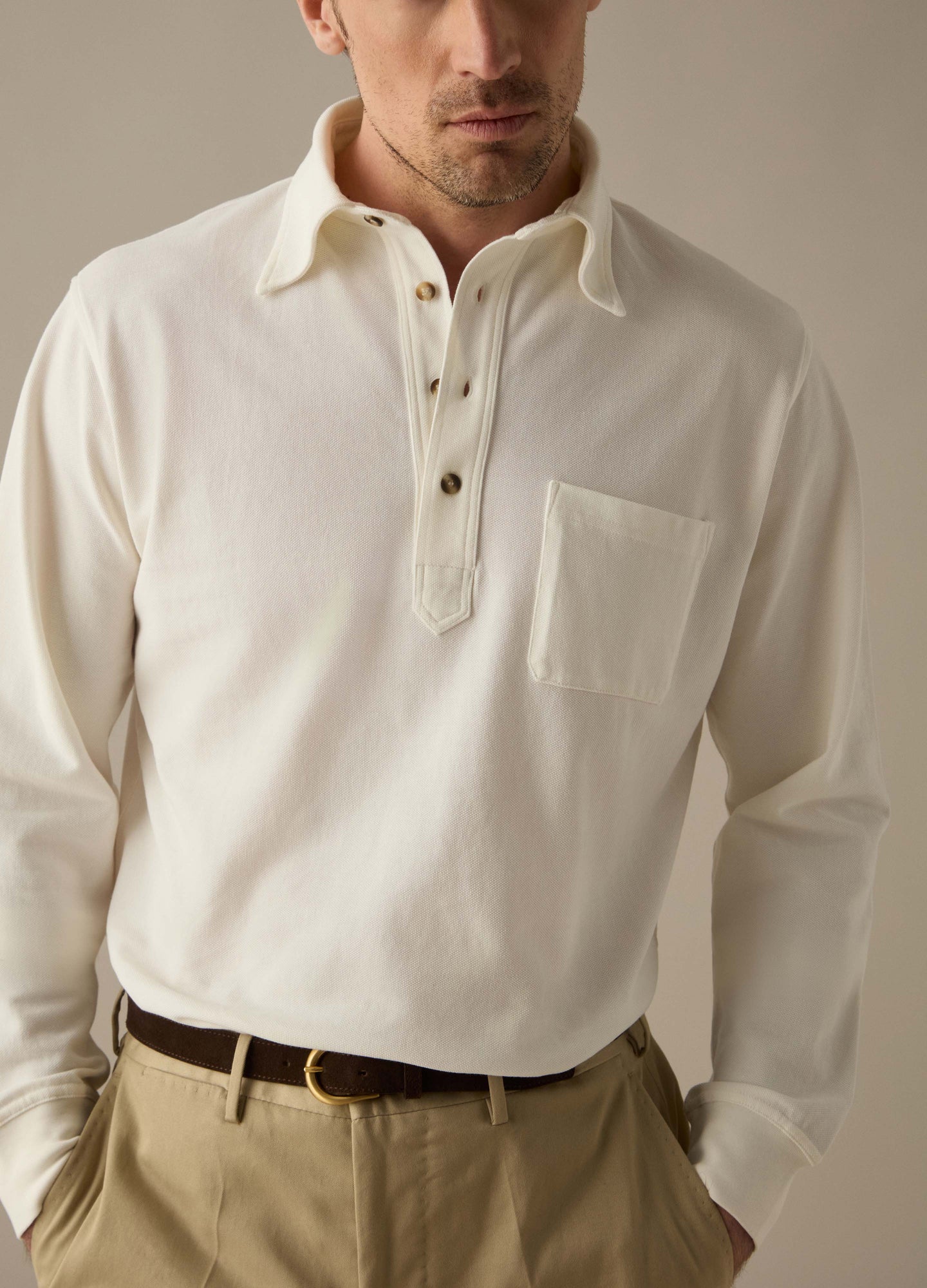 Teddy Long Sleeve Polo Shirt - White Berg & Berg