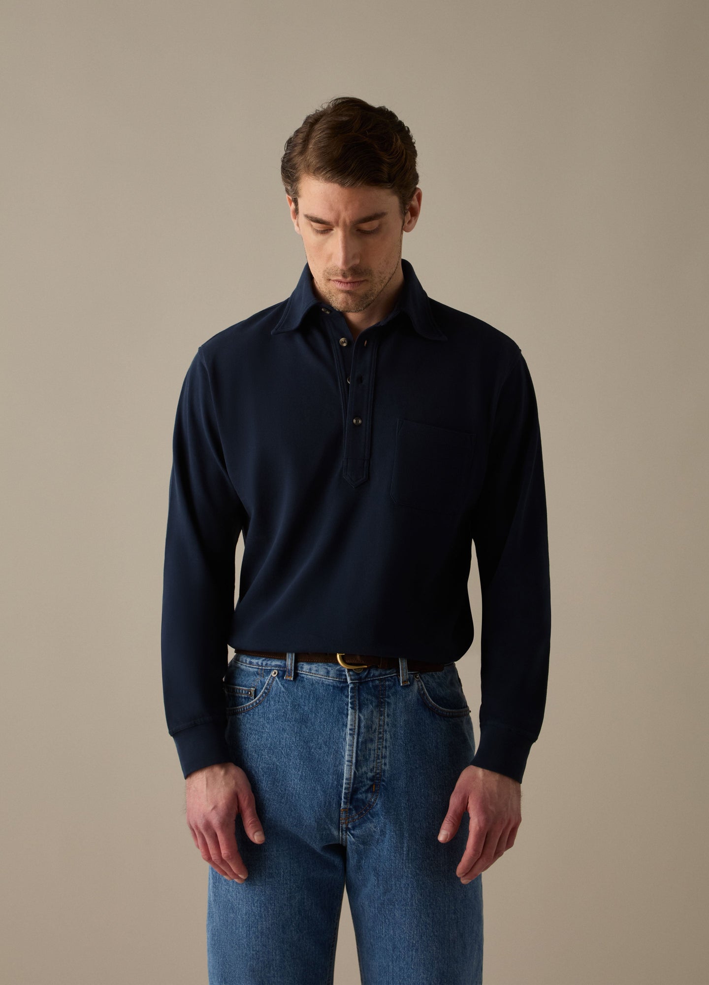 Teddy Long Sleeve Polo Shirt - Navy Berg & Berg