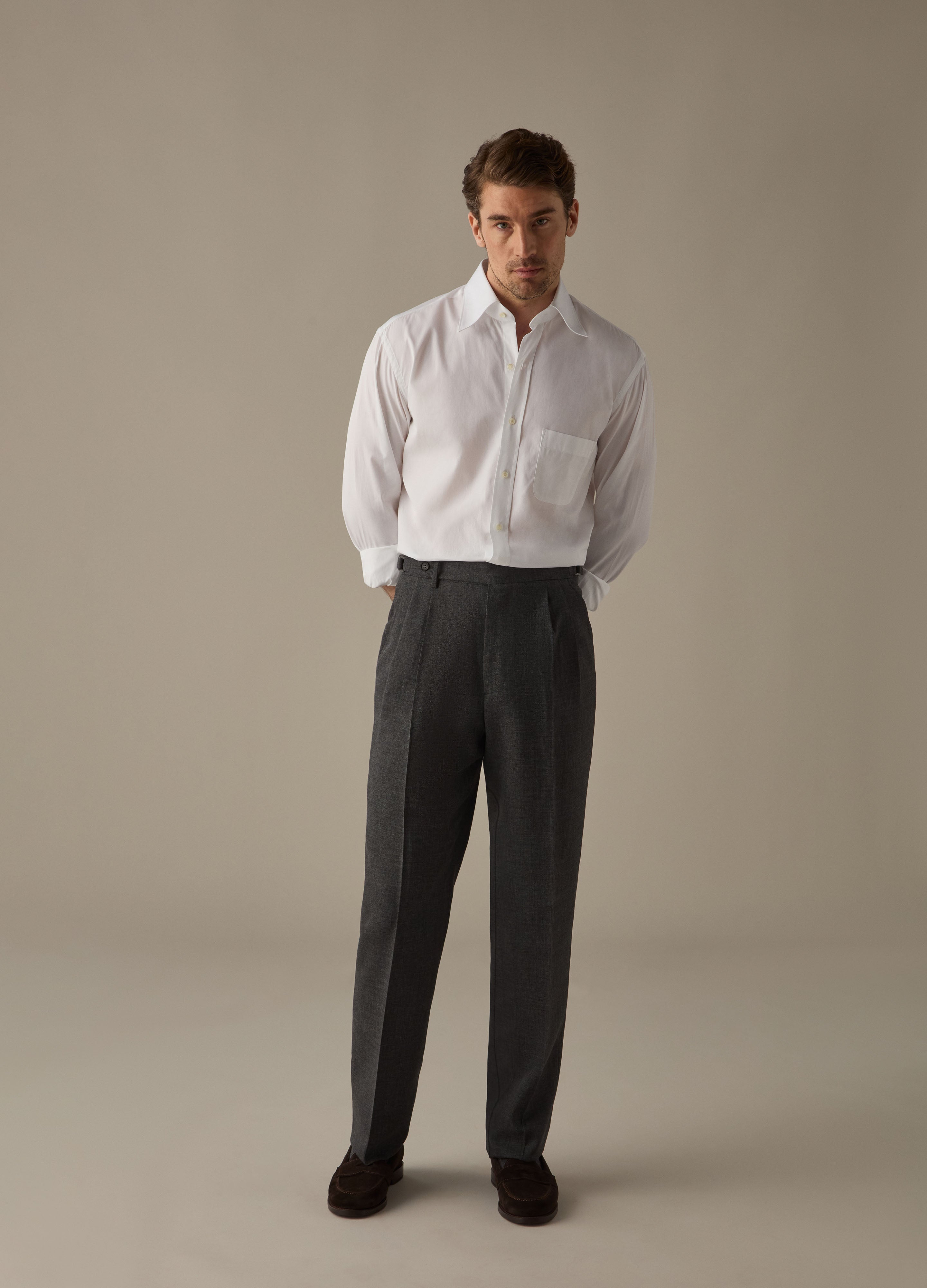 Antonio High Twist Wool Trousers - Mid Grey Berg & Berg