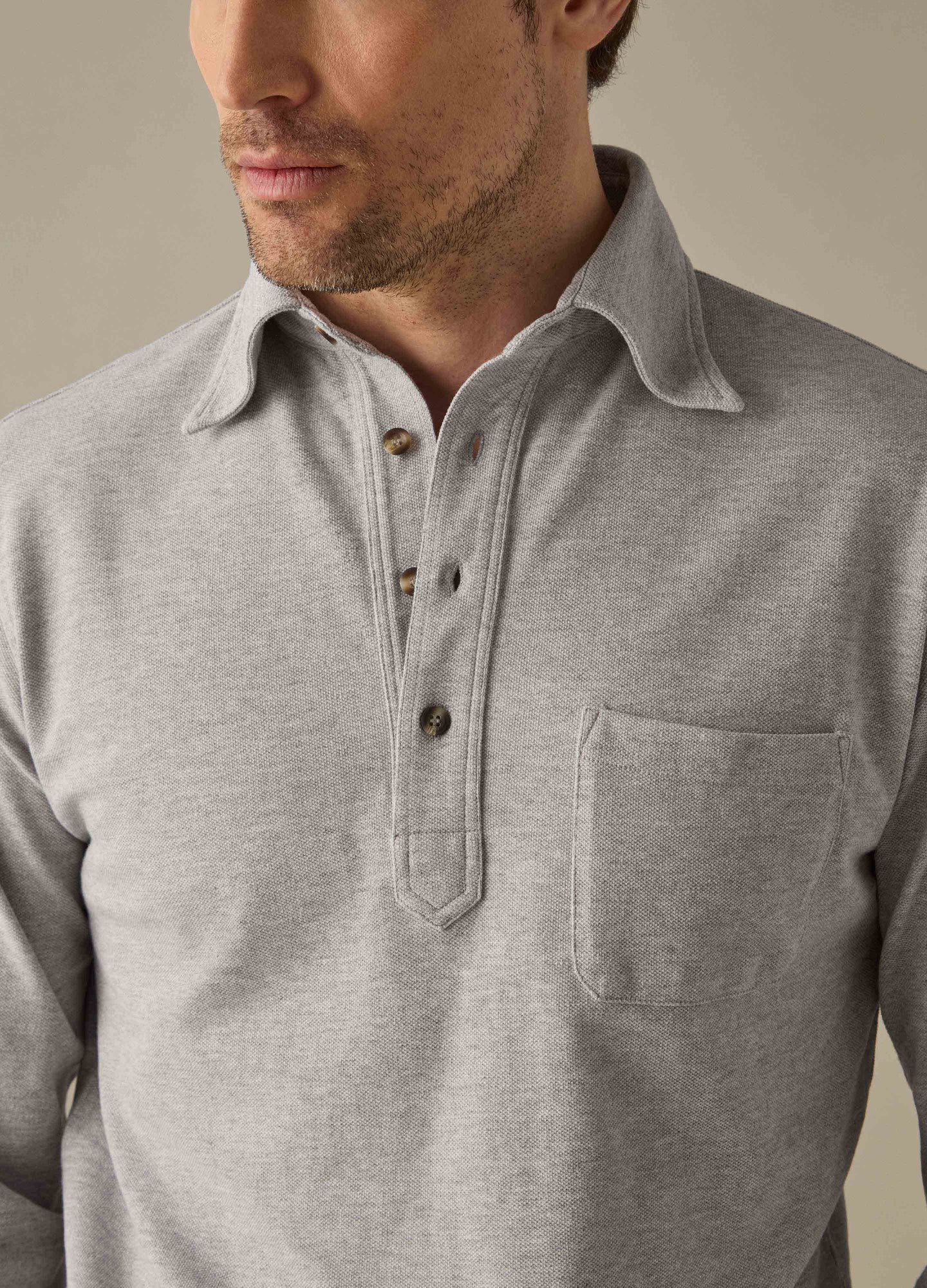 Teddy Long Sleeve Polo Shirt - Grey Melange Berg & Berg