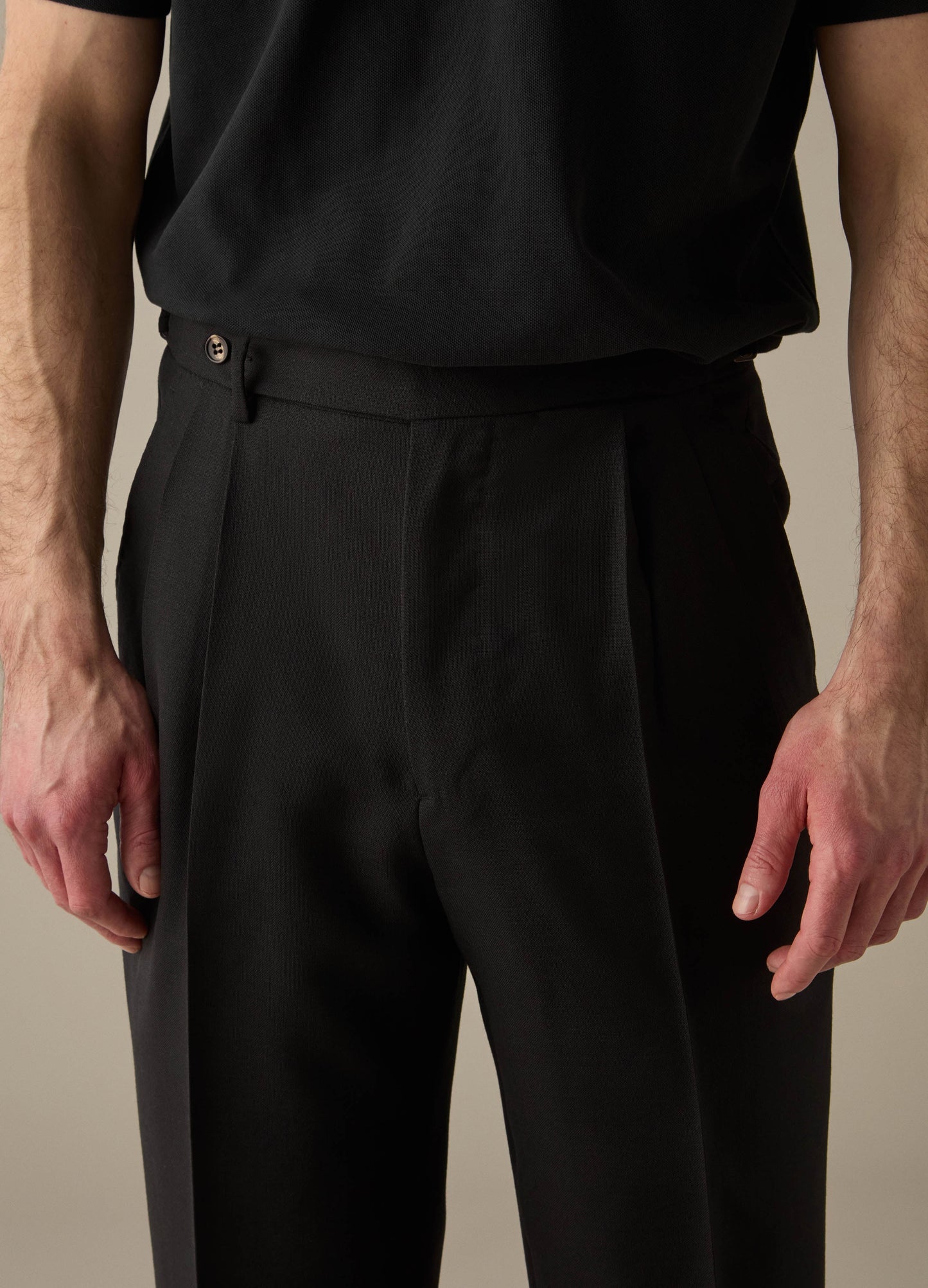 Antonio High Twist Wool Trousers - Black Berg & Berg