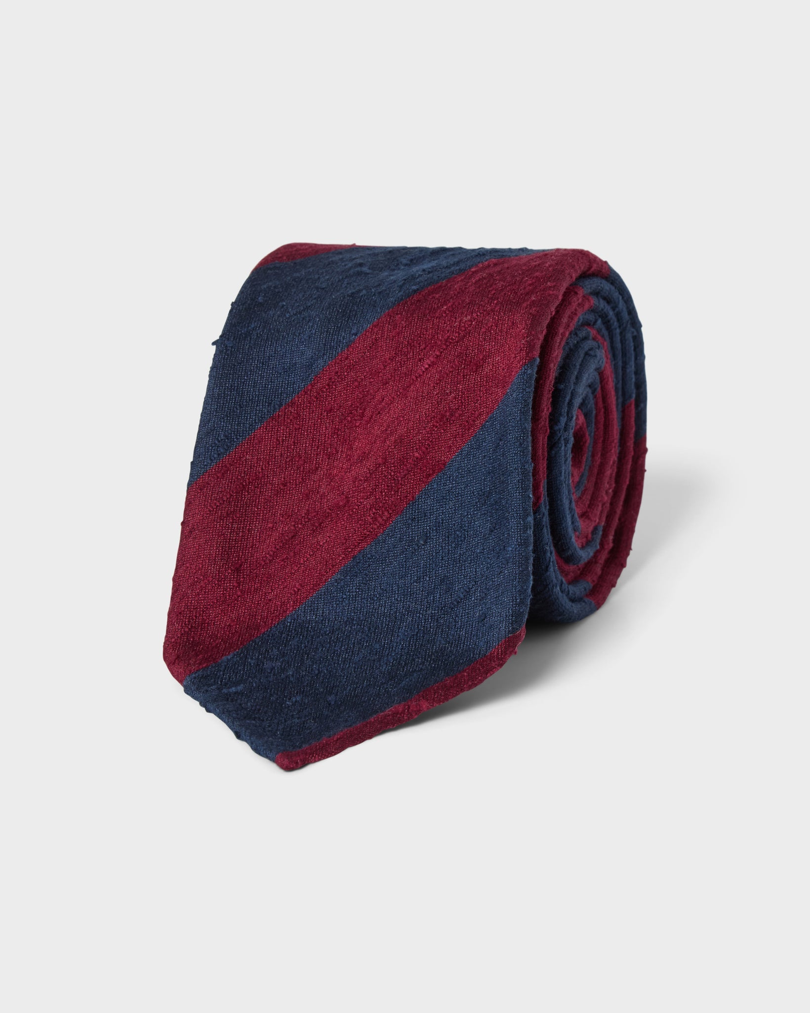 Block Stripe Shantung Silk Tie - Navy/Burgundy | Berg & Berg