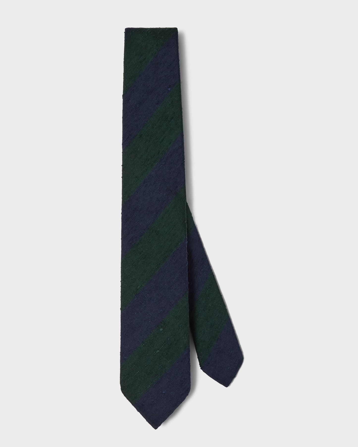 Block Stripe Shantung Silk Tie - Navy/Green | Berg & Berg