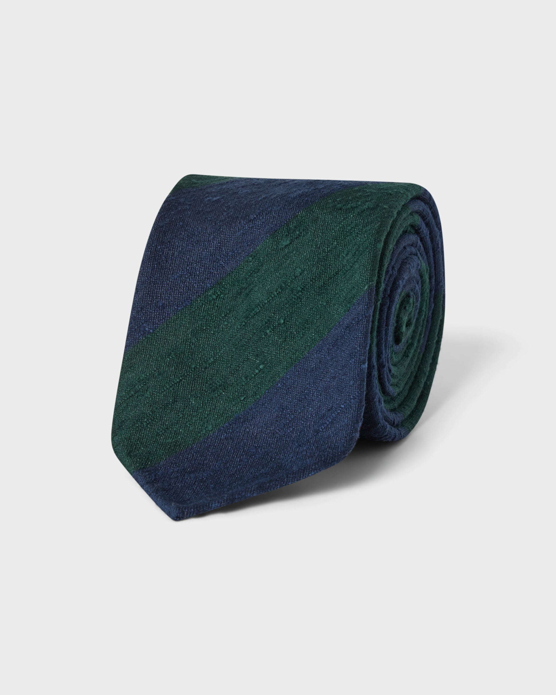Block Stripe Shantung Silk Tie - Navy/Green | Berg & Berg