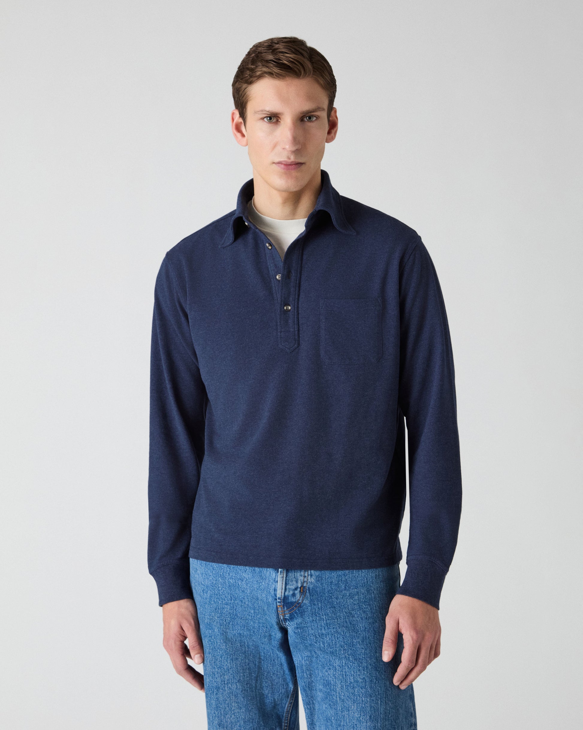 Teddy Long Sleeve Polo Shirt - Navy Melange Berg & Berg