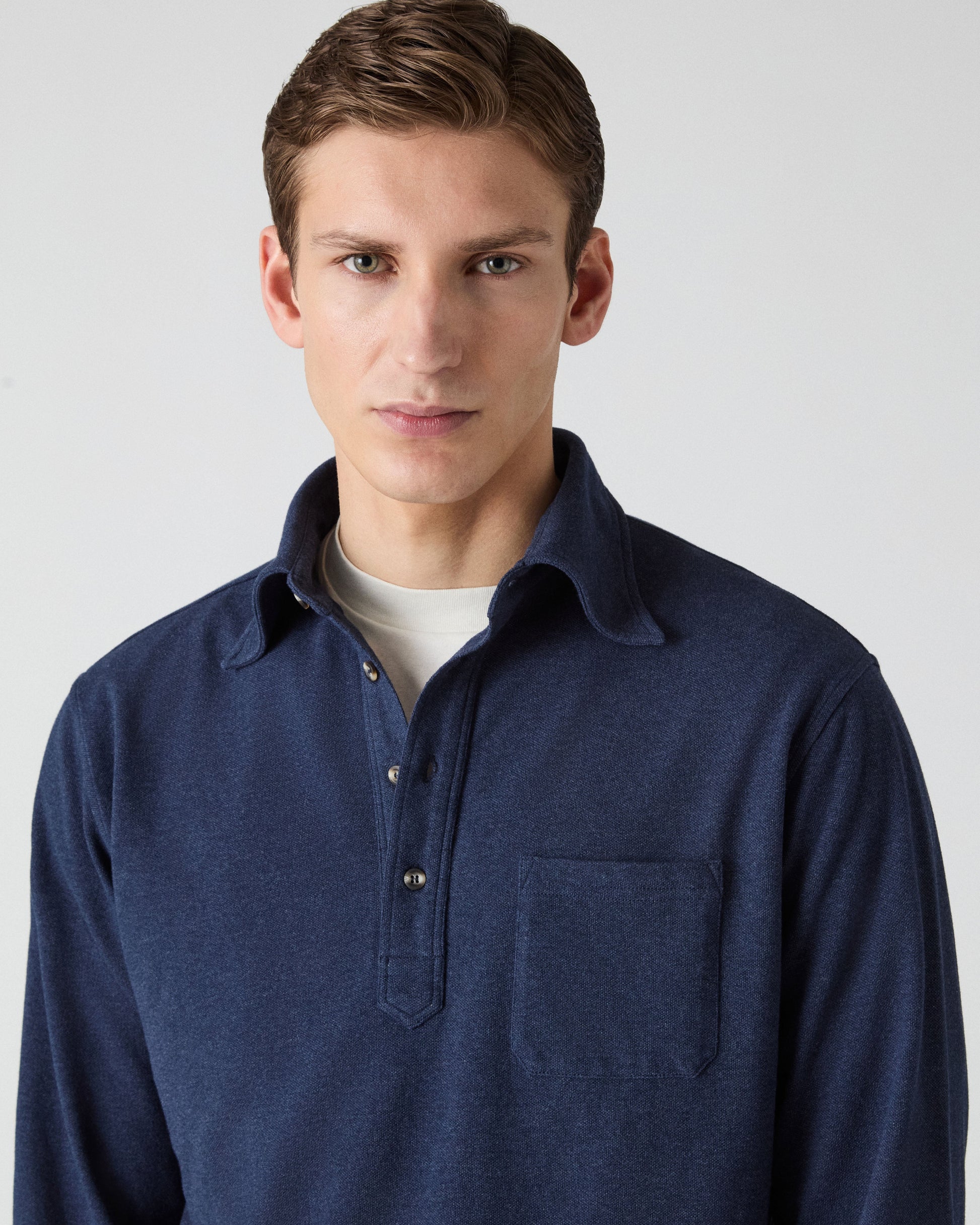 Teddy Long Sleeve Polo Shirt - Navy Melange Berg & Berg