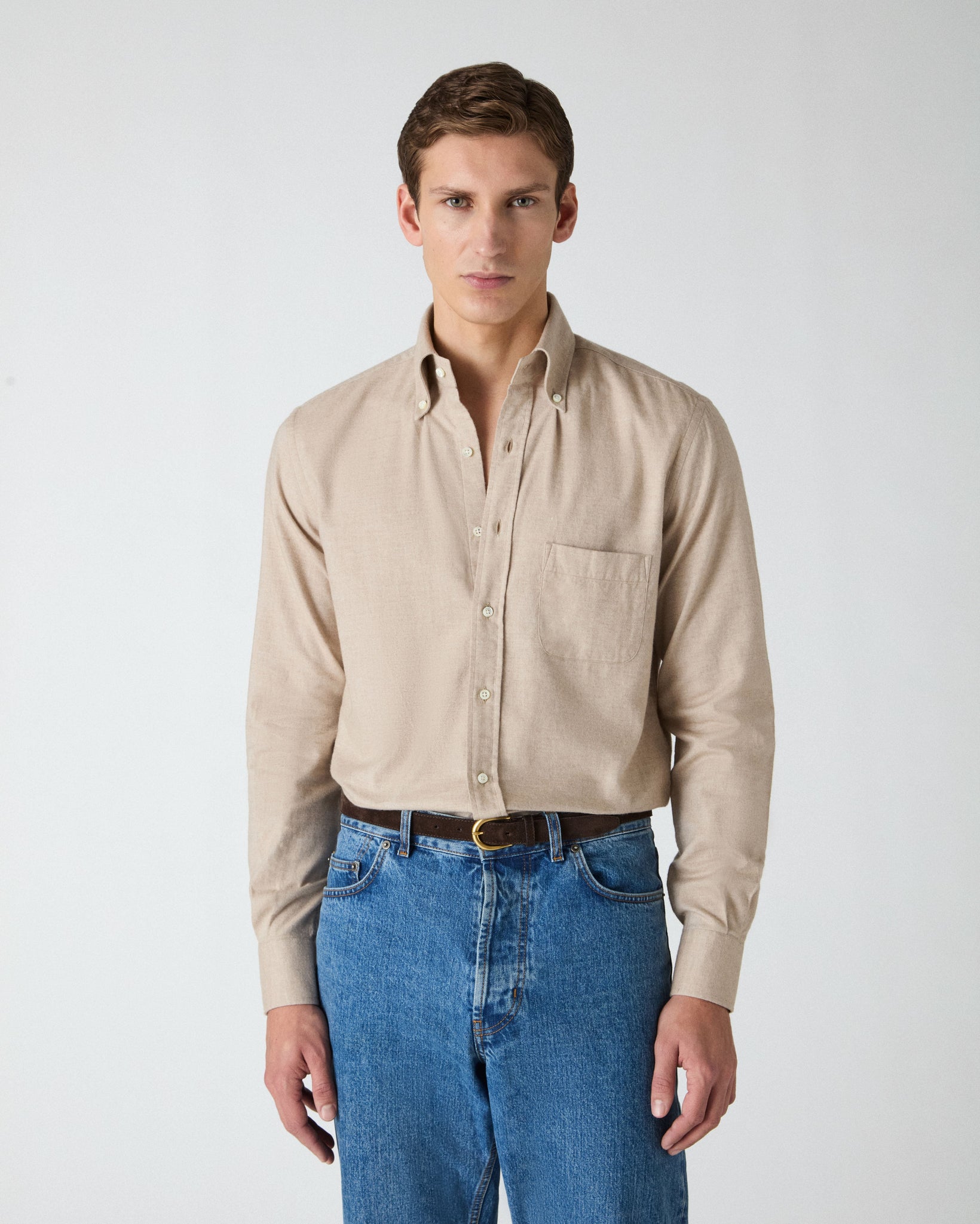 Ferdinand Cotton/Cashmere Button Down Shirt - Camel Berg & Berg