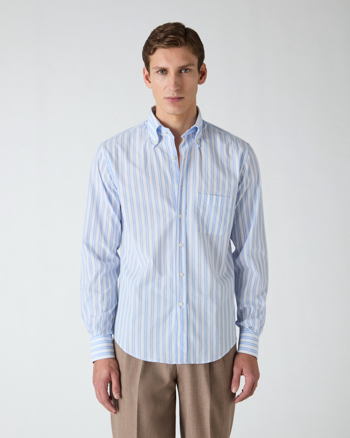 Ferdinand Poplin Button Down Shirt - White/Light Blue Berg & Berg
