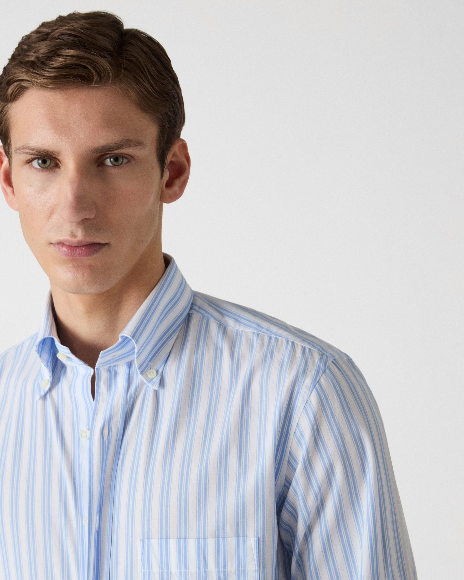 Ferdinand Poplin Button Down Shirt - White/Light Blue Berg & Berg