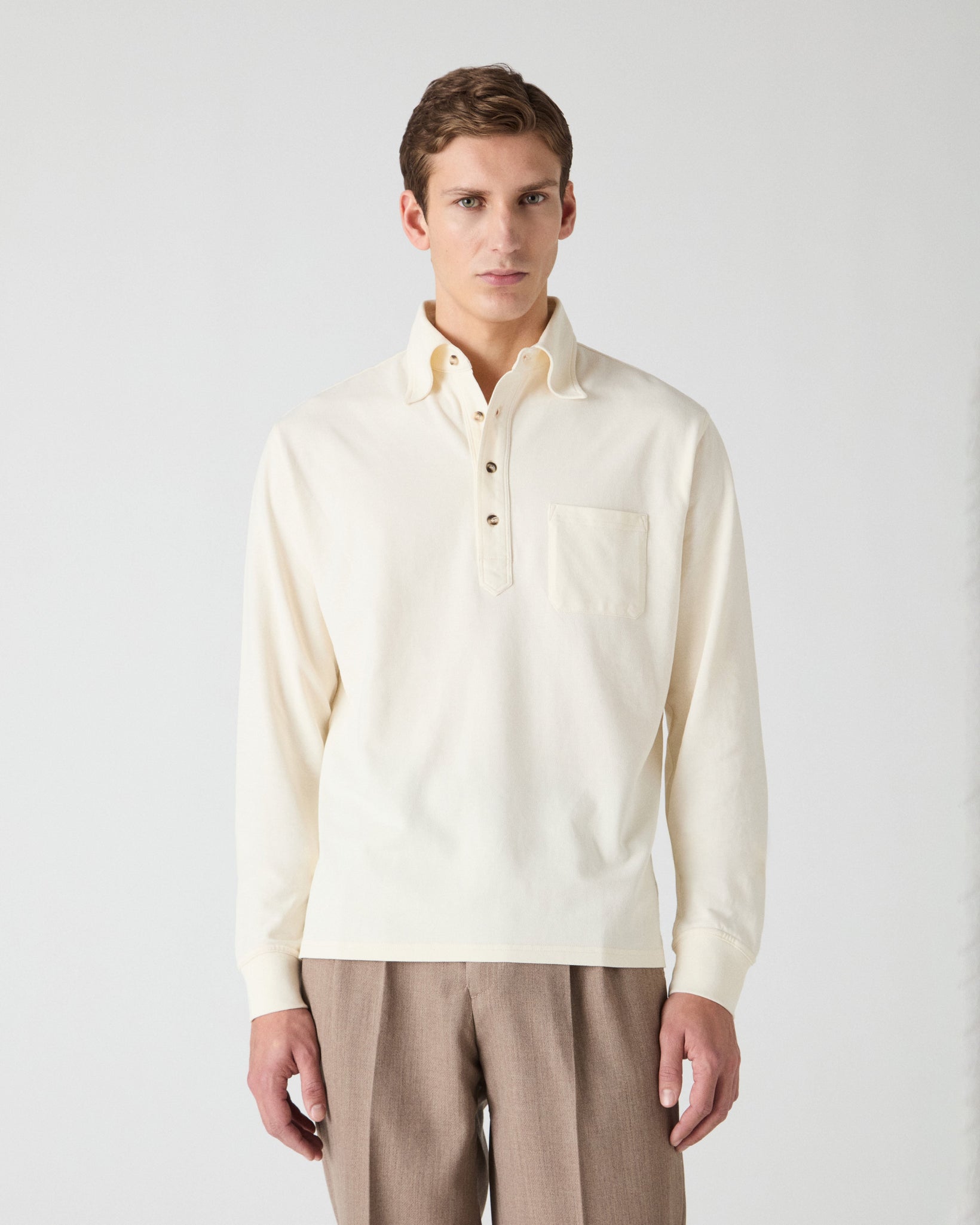 Teddy Long Sleeve Polo Shirt - White Berg & Berg