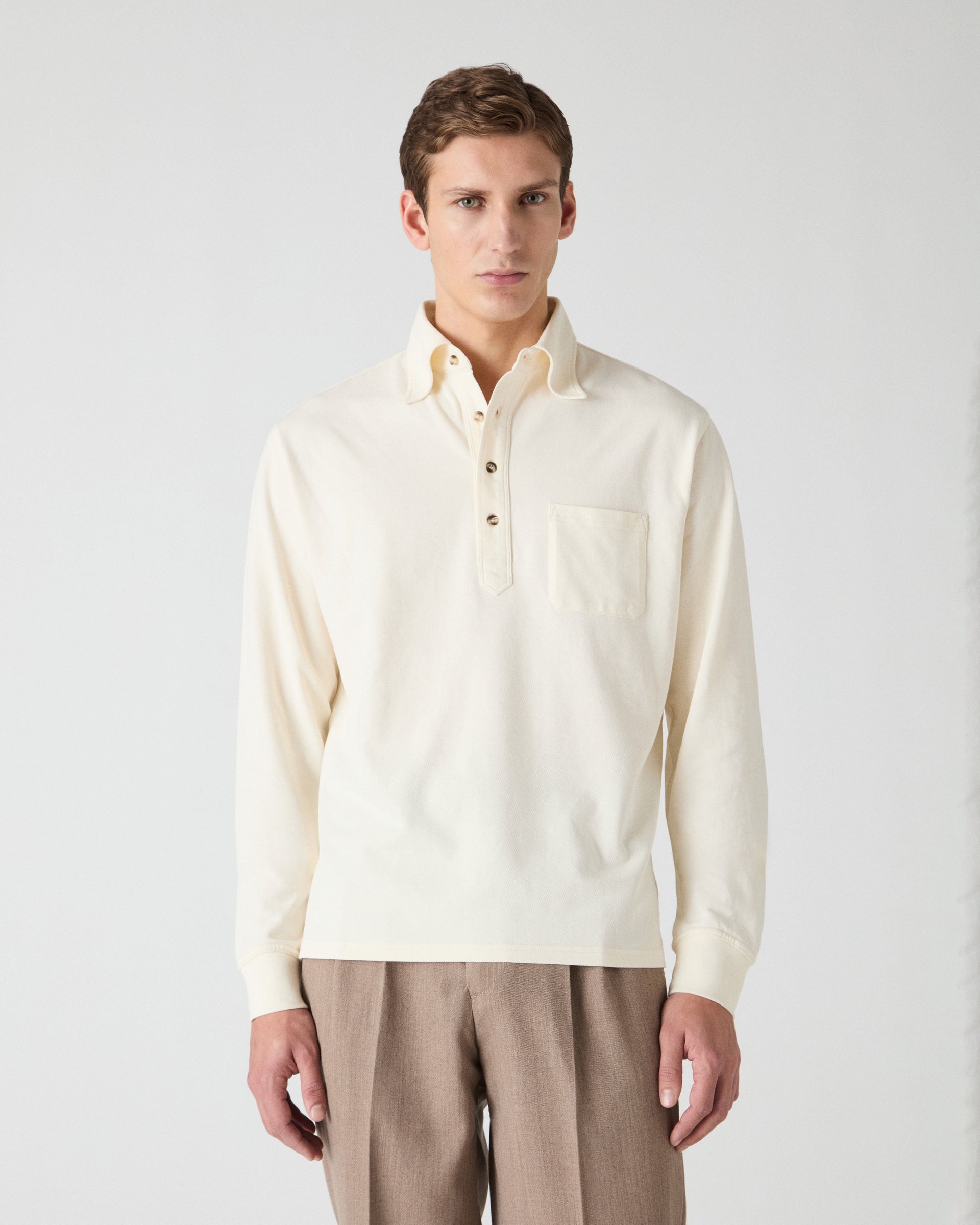 Teddy Long Sleeve Polo Shirt - White Berg & Berg
