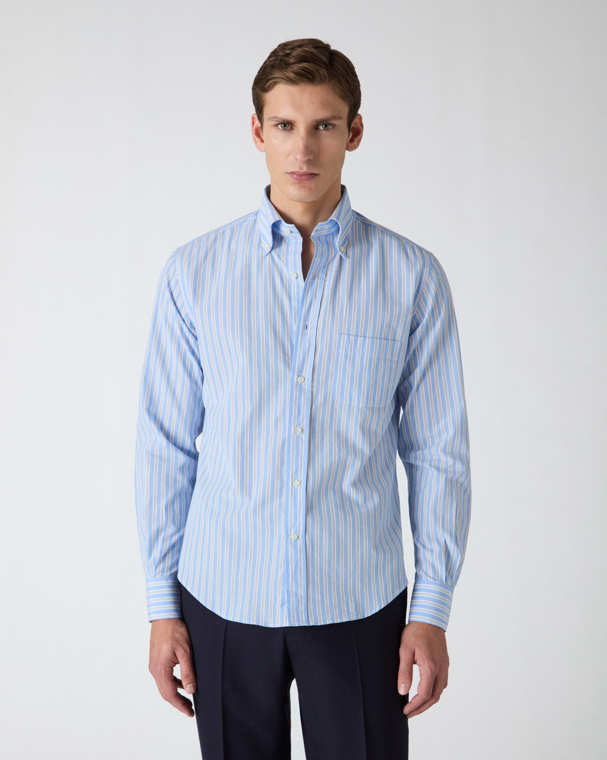 Ferdinand Poplin Button Down Shirt - Blue/White/Navy Berg & Berg