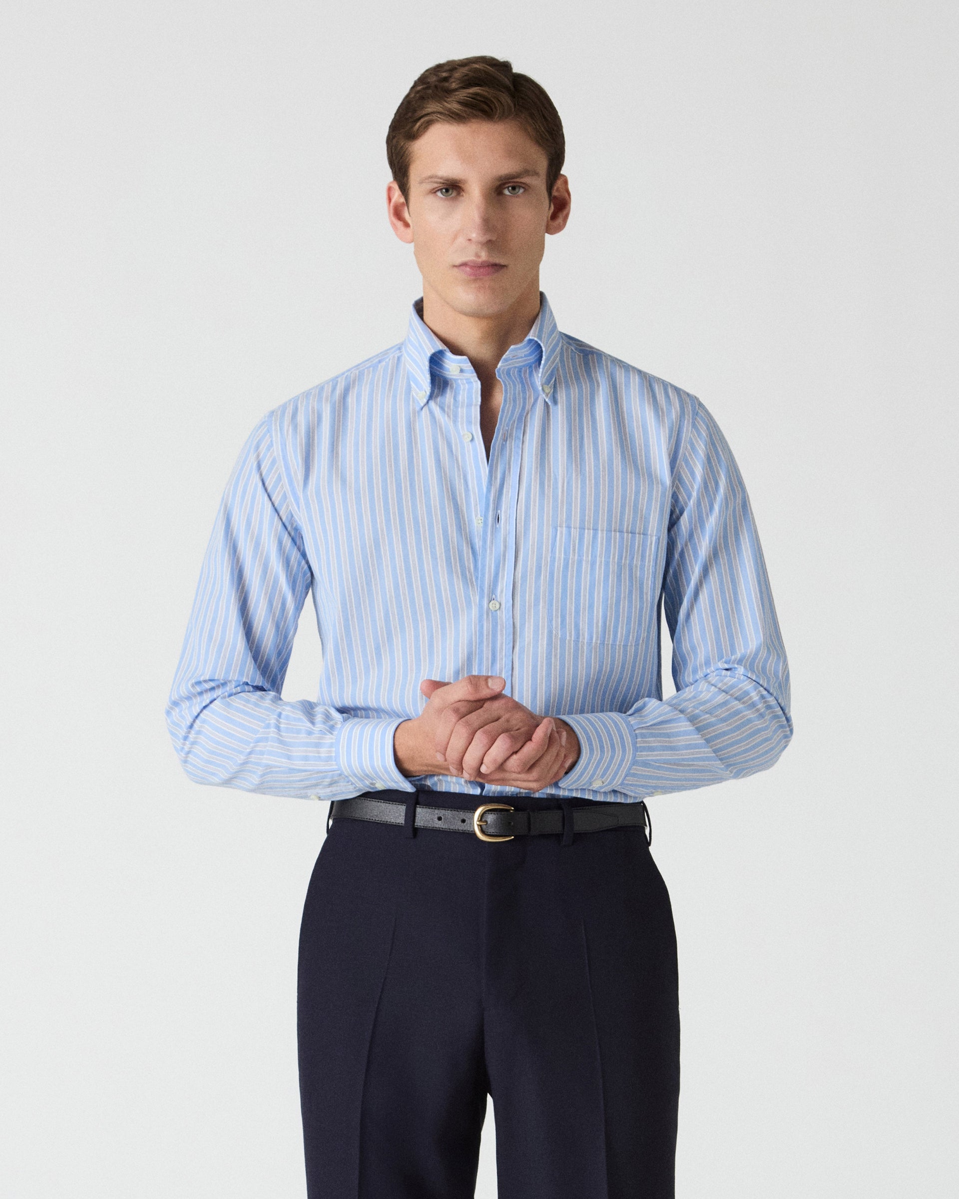 Ferdinand Poplin Button Down Shirt - Blue/White/Navy Berg & Berg
