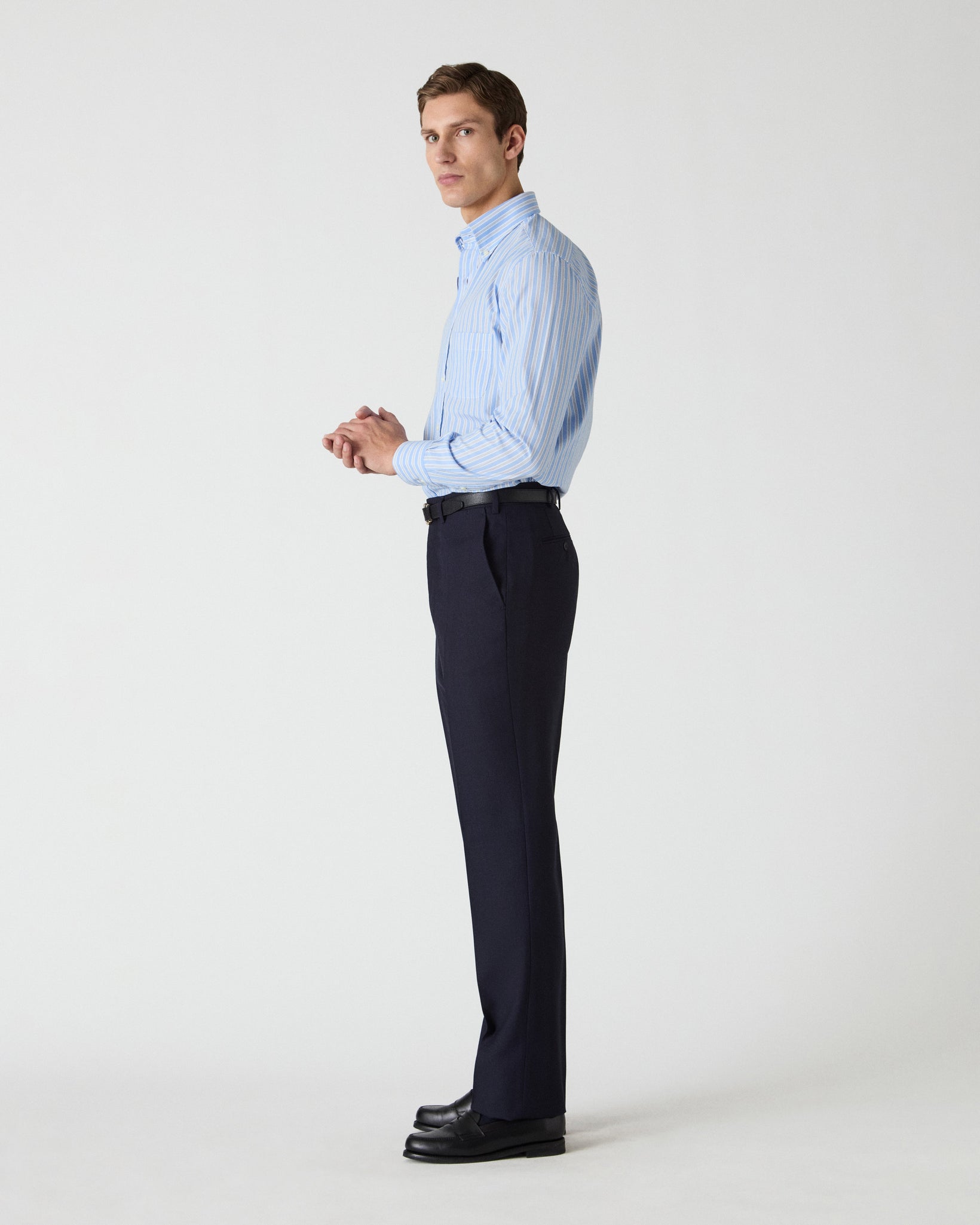 Alfie High Twist Wool Trousers - Navy Berg & Berg