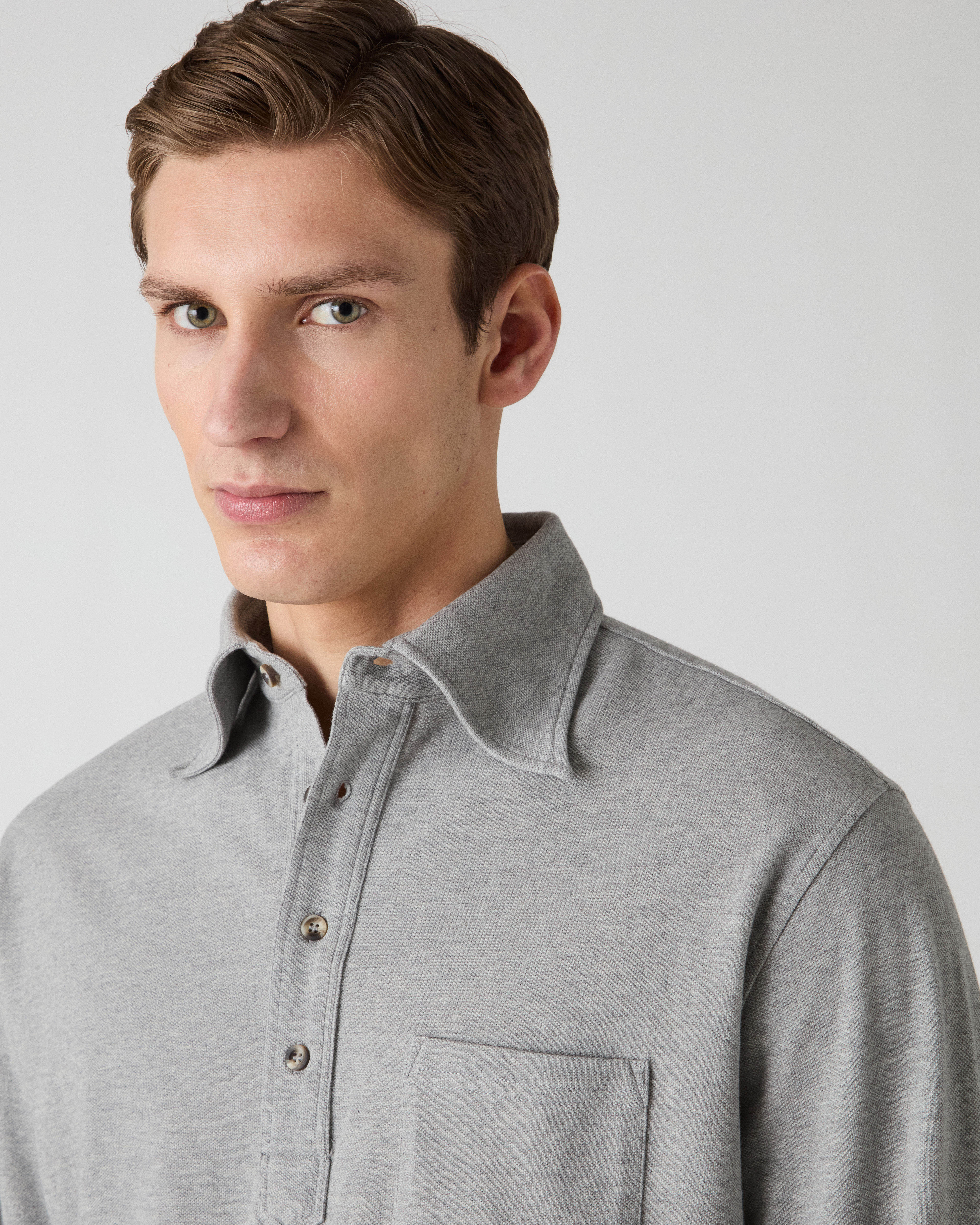 Teddy Long Sleeve Polo Shirt - Grey Melange Berg & Berg