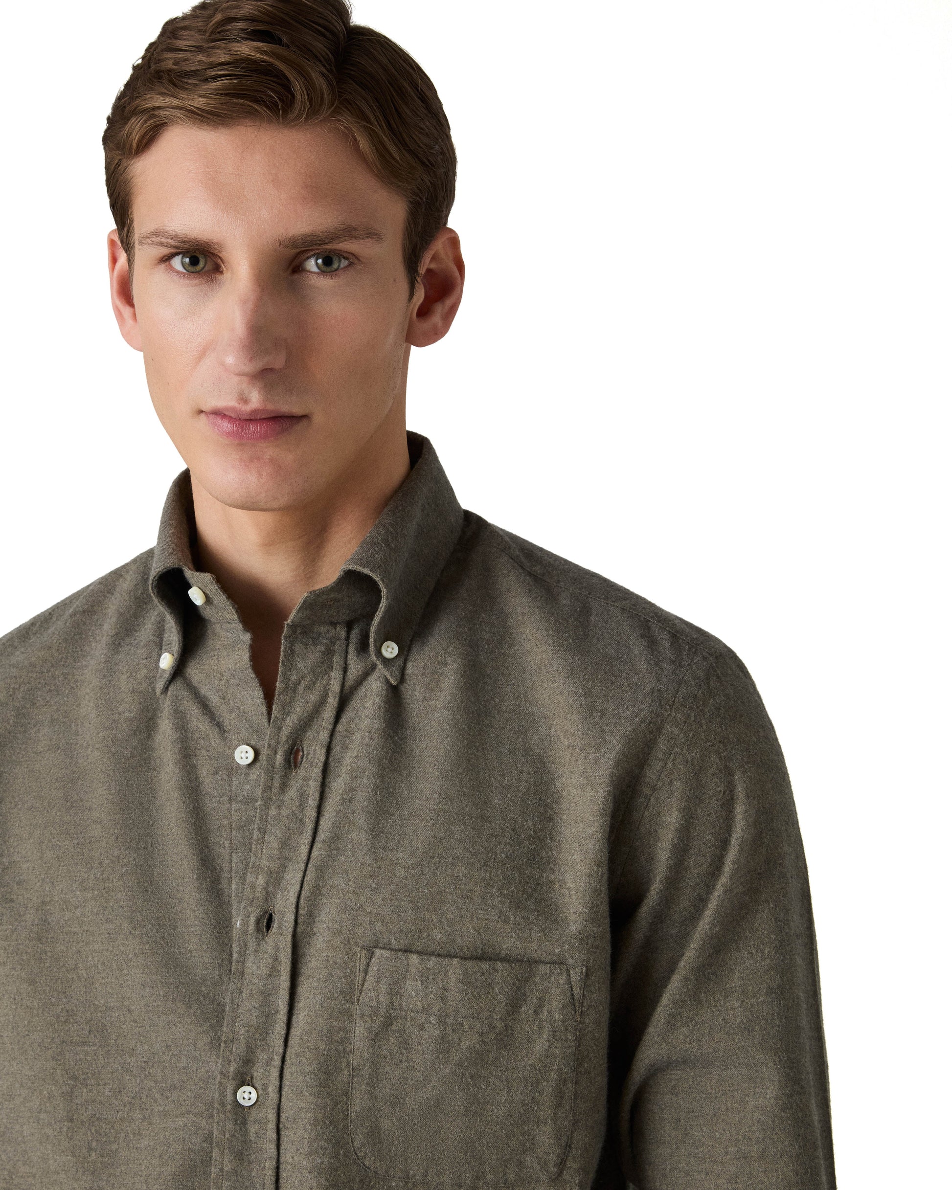 Ferdinand Cotton/Cashmere Button Down Shirt - Moss Green Berg & Berg Ferdinand Cotton/Cashmere Button Down Shirt - Moss Green Berg & Berg