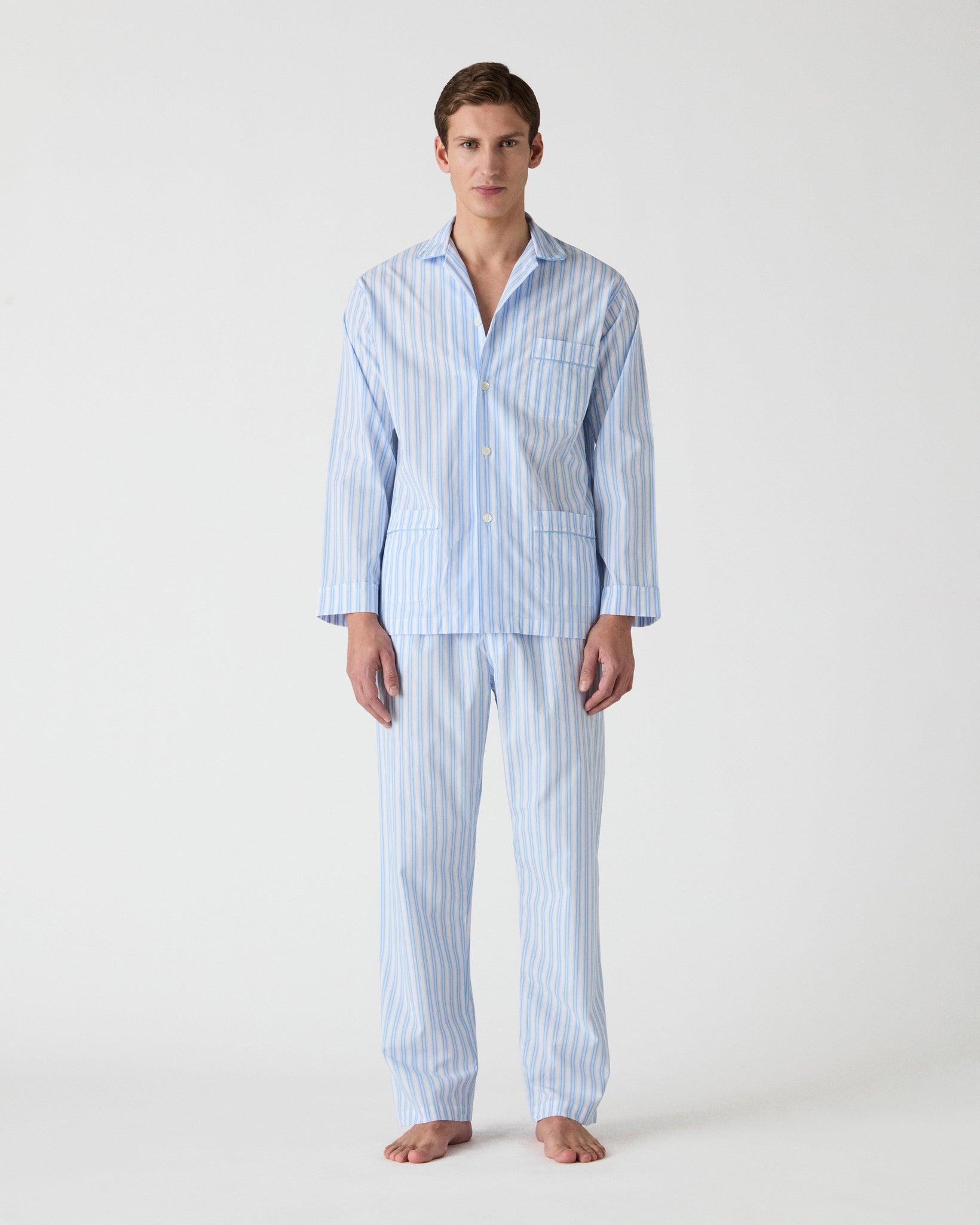 Olle Poplin Pyjama - White/Light Blue Berg & Berg
