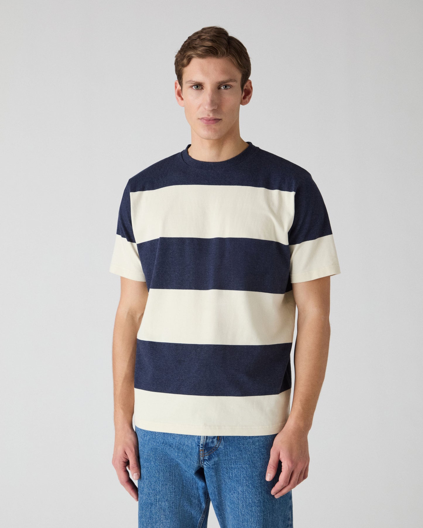 Torgny T-Shirt - Navy/White Block Stripe Berg & Berg