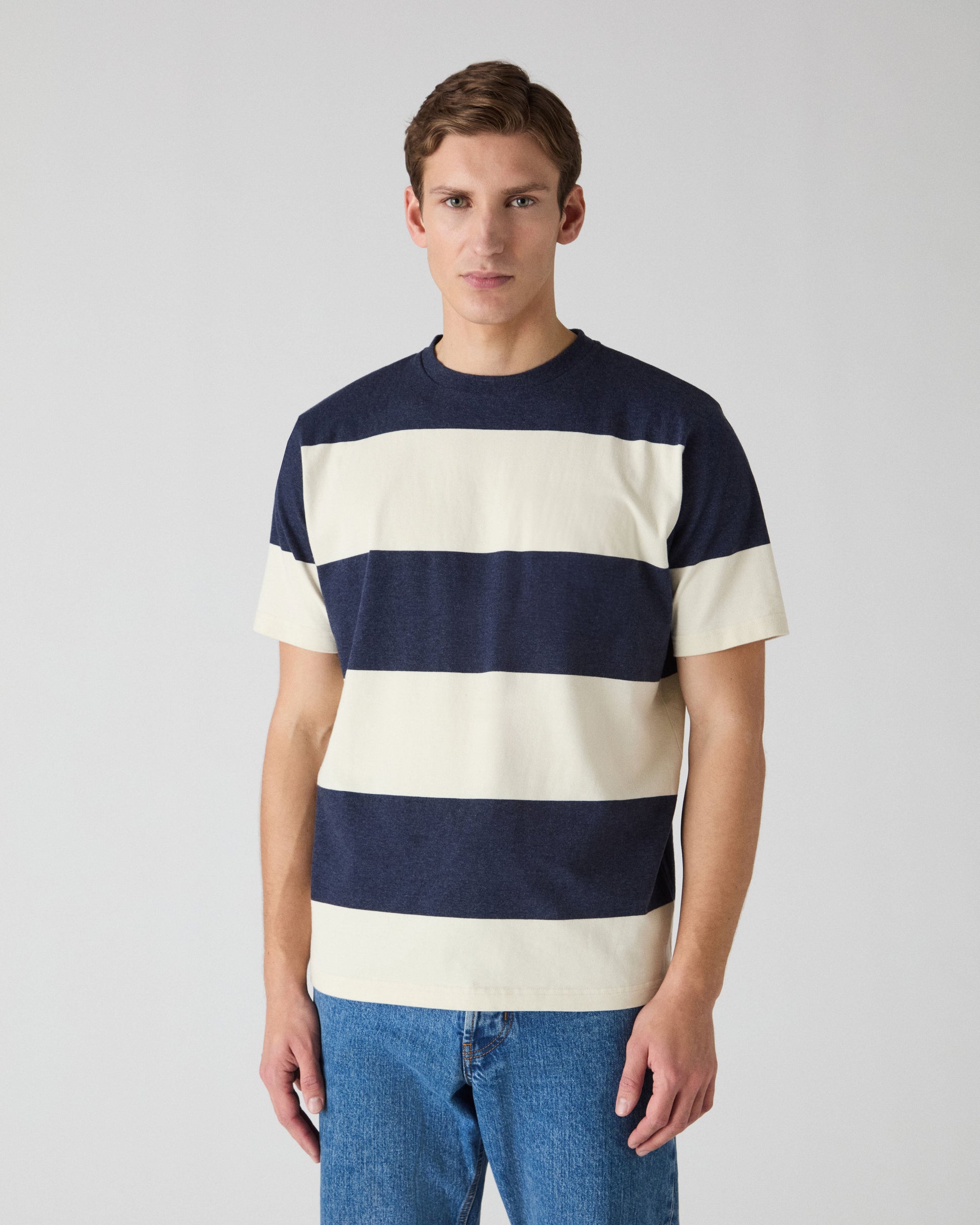 Torgny T-Shirt - Navy/White Block Stripe Berg & Berg