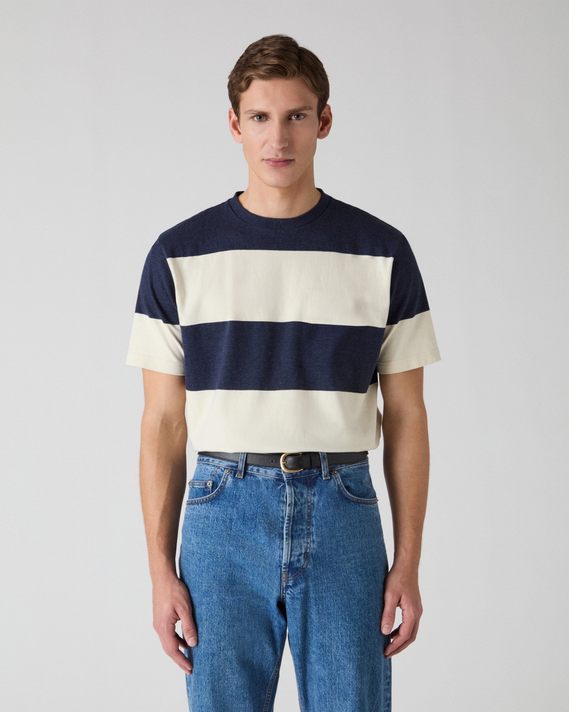 Torgny T-Shirt - Navy/White Block Stripe Berg & Berg